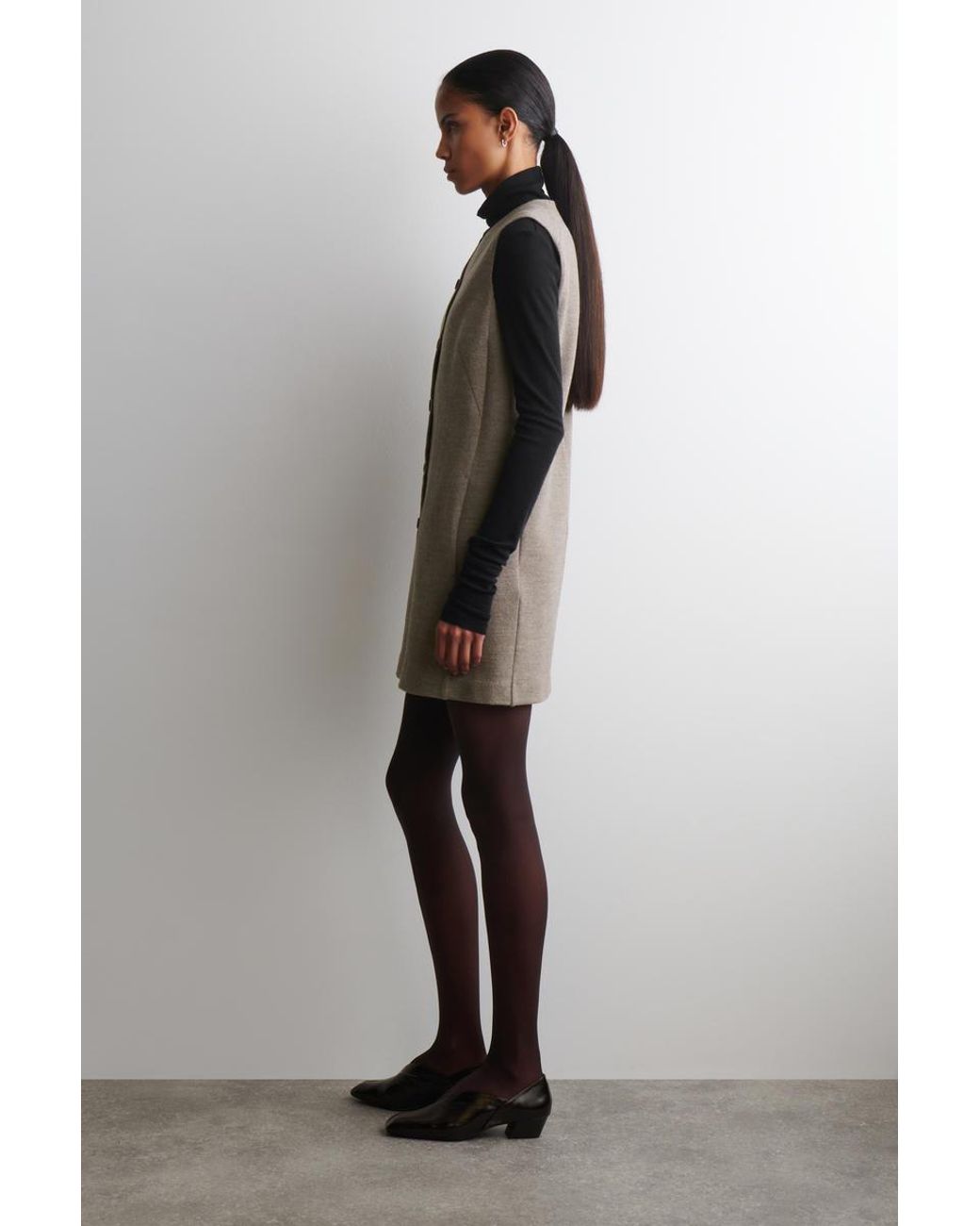 COS Natural Merino Wool Buttoned Shift Mini Dress