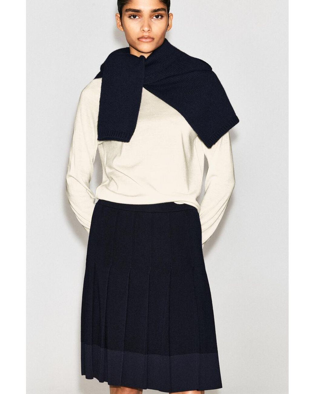 COS Blue Pleated Merino Wool Midi Skirt