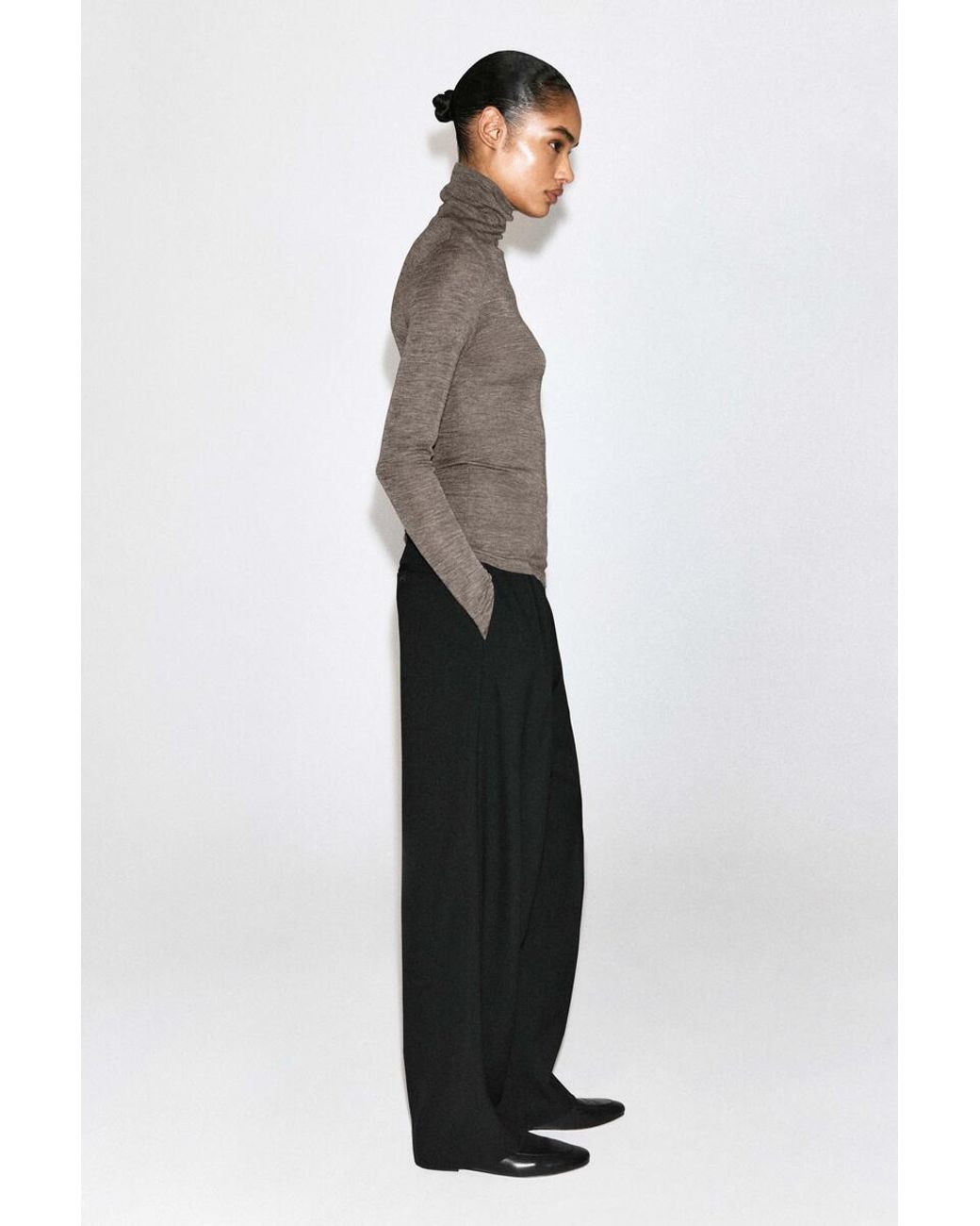 COS Brown Merino Wool High-Neck Top