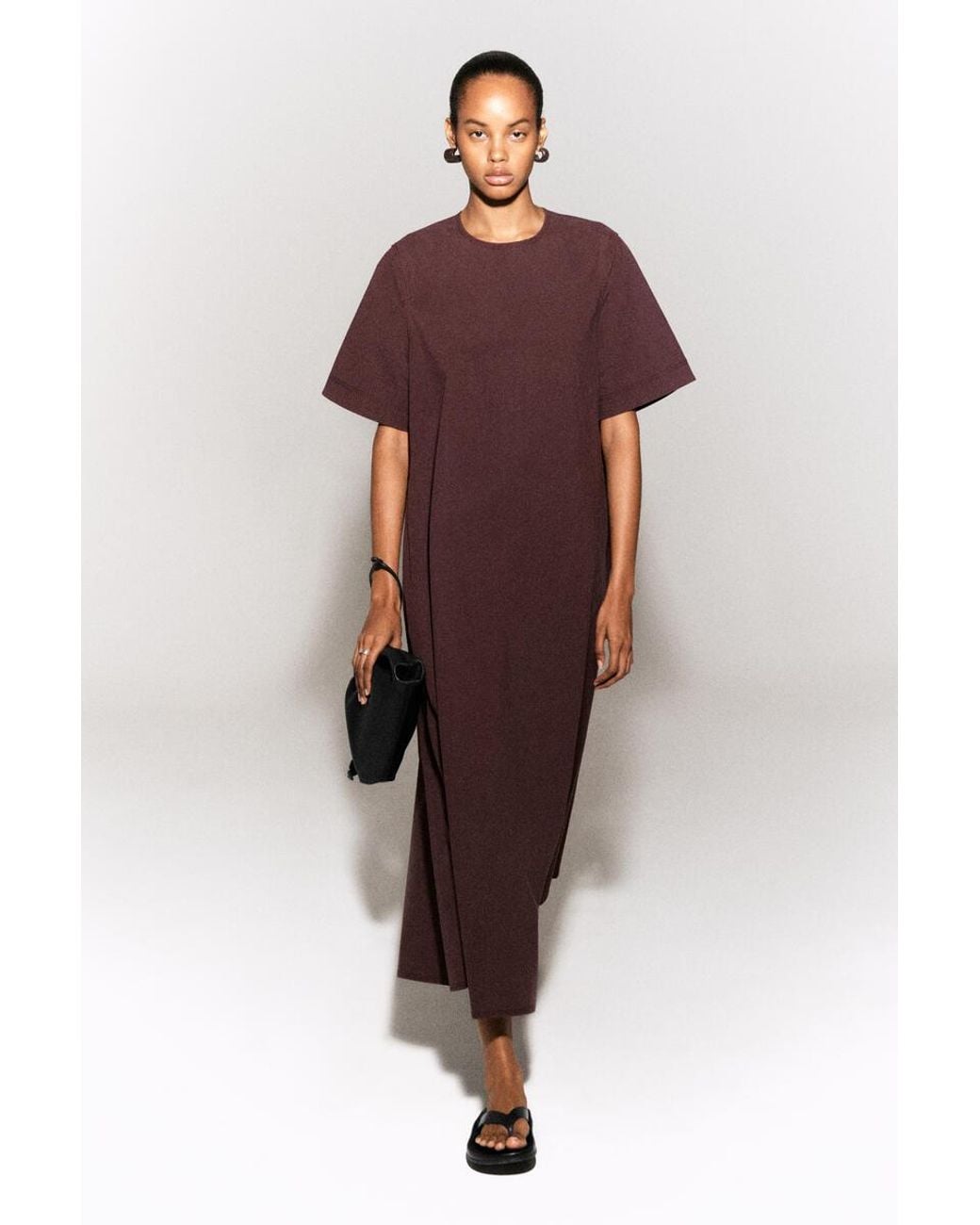 COS Brown Raw-Cut Cotton Midi Dress