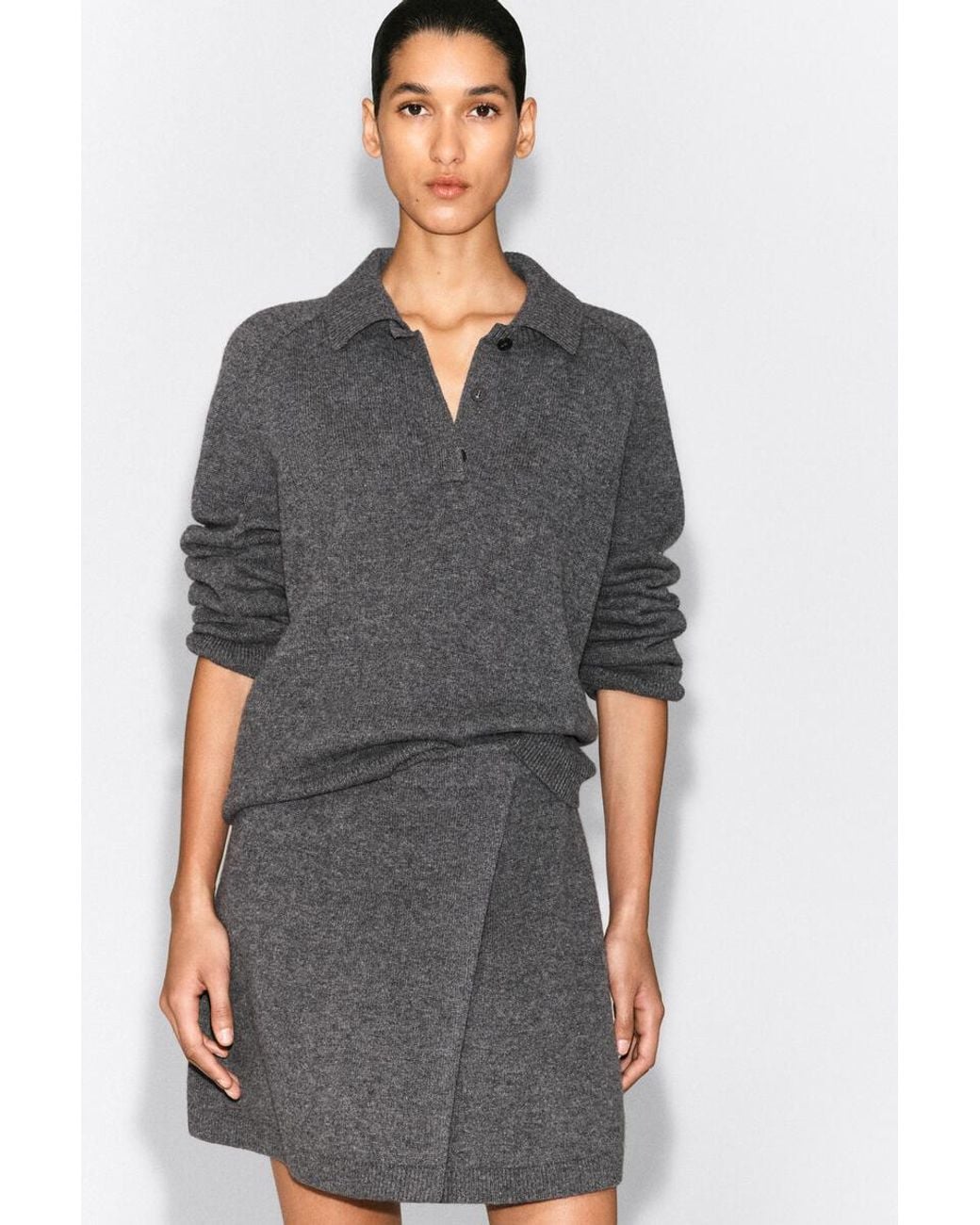 COS Gray Merino Wool Mini Wrap Skirt