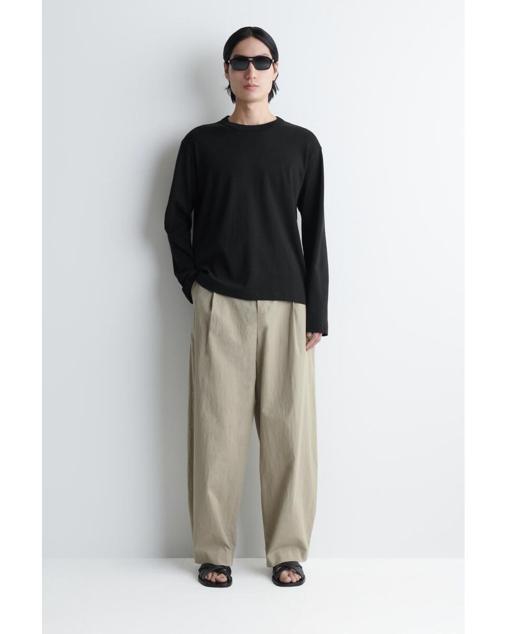 COS Black Relaxed Jersey Interlock Long-sleeved T-shirt for men