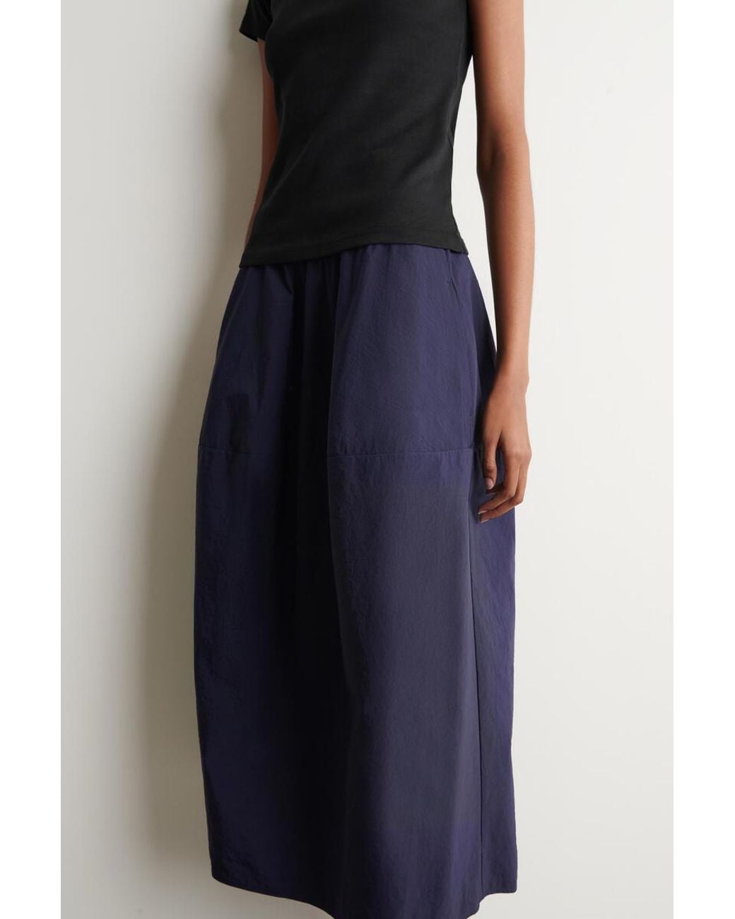 COS Blue Sculpted Nylon Midi Skirt