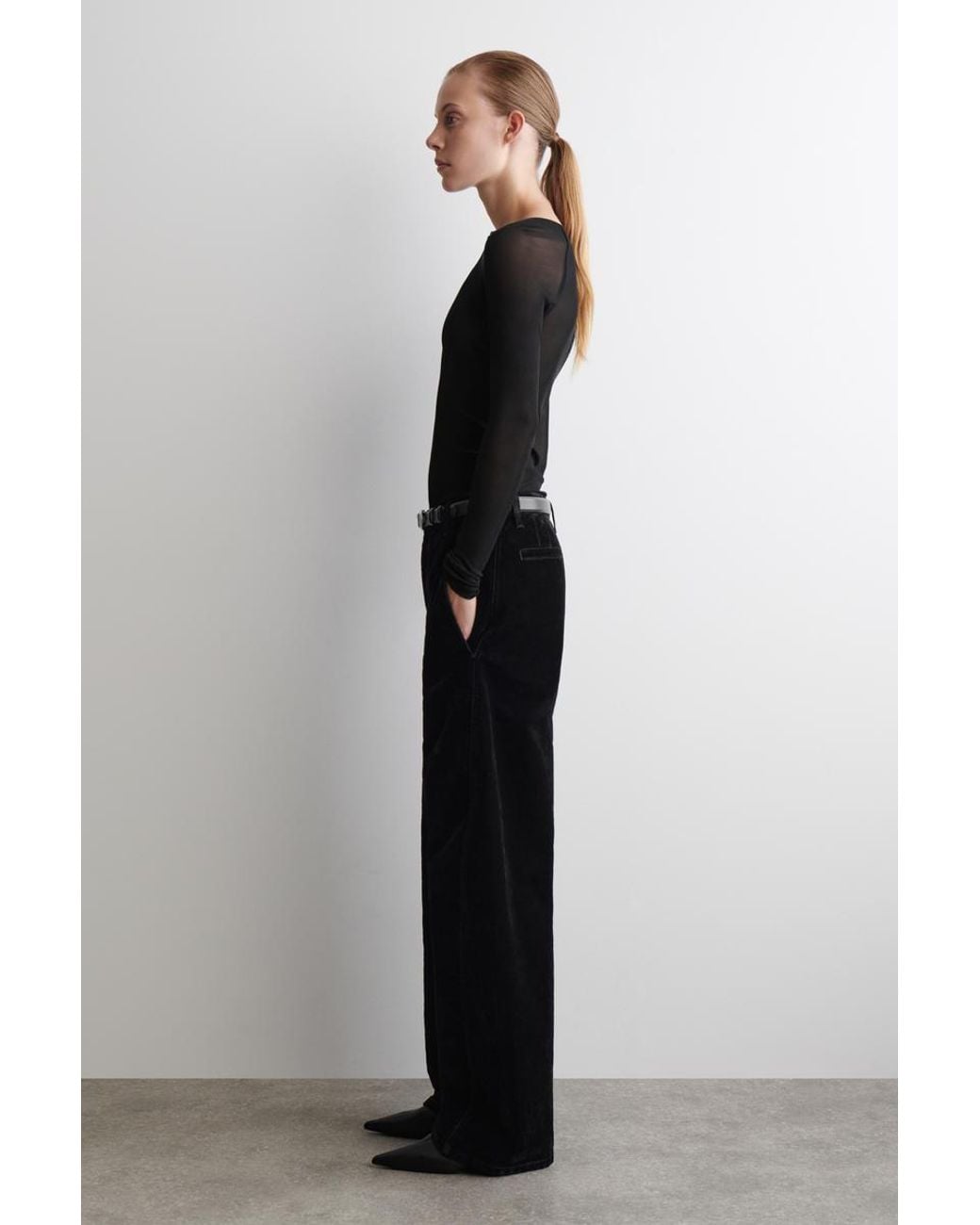 COS Black Flocked-Denim Barrel-Leg Trousers