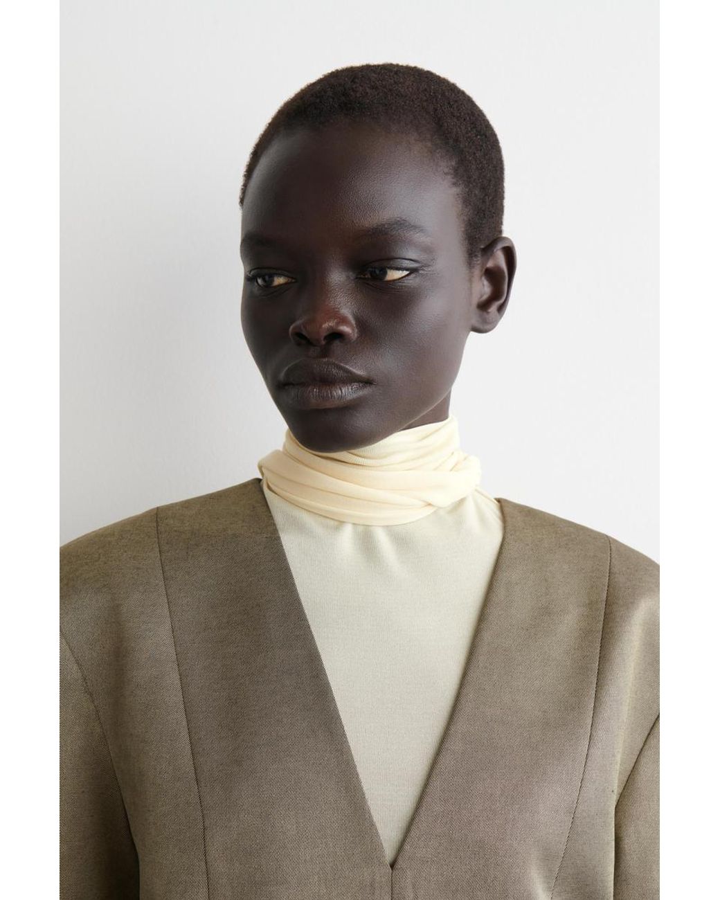 COS Natural Metallic Wool-Blend Tuxedo Dress