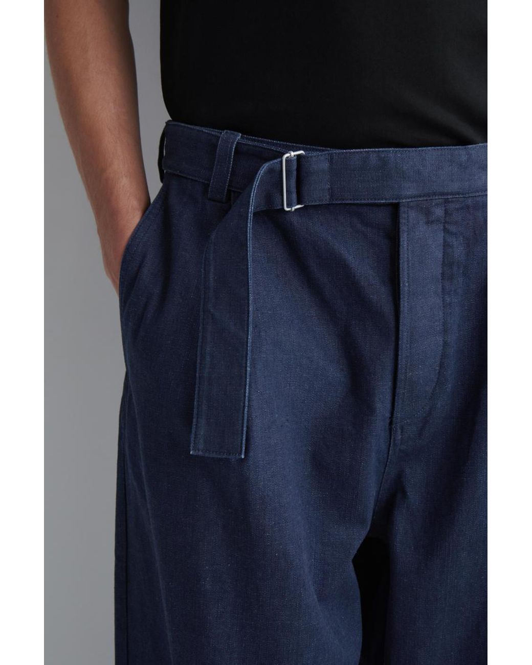 COS Blue Belted Denim Relaxed-Fit Barrel-Leg Pants for men