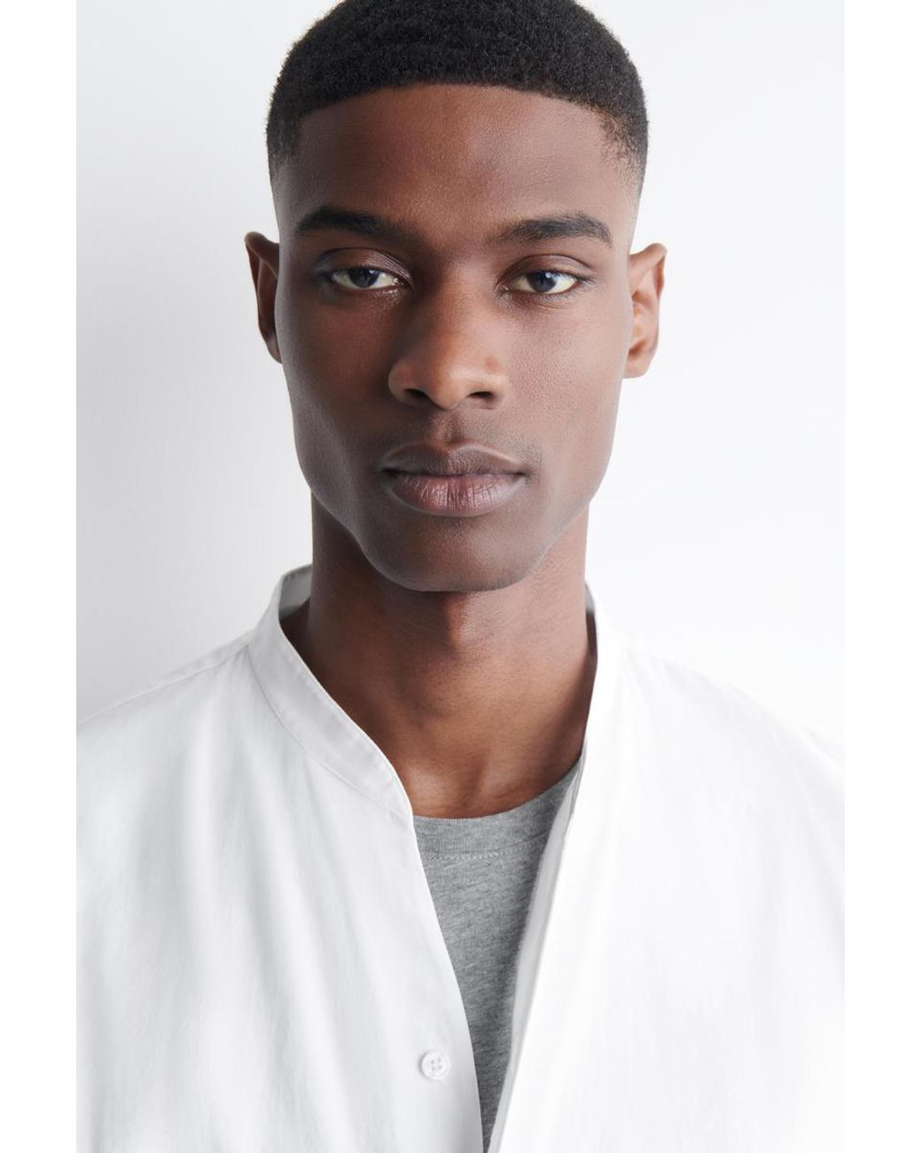 COS White Grandad-Collar Cotton Shirt for men