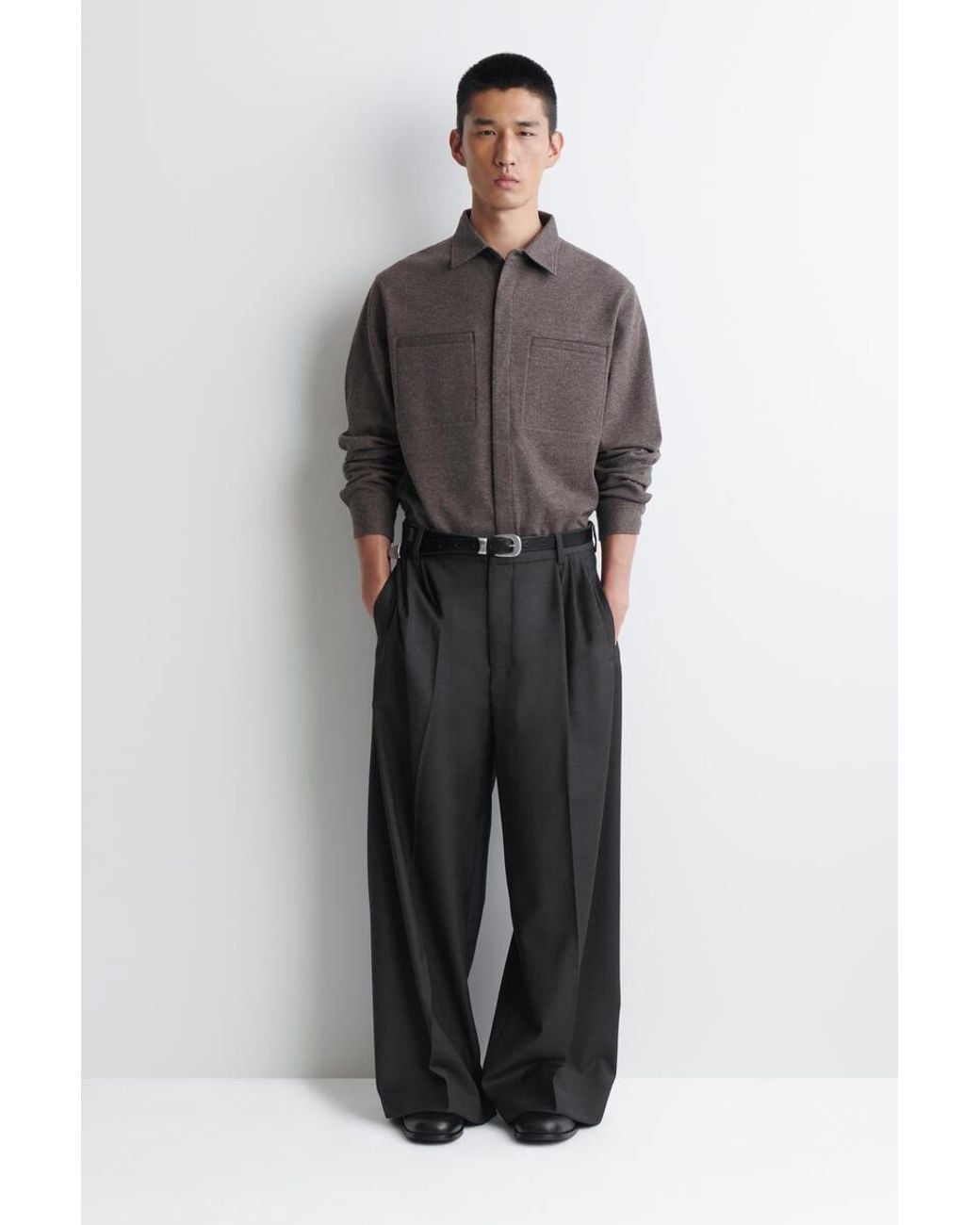 COS Brown Relaxed Mélange Jersey Overshirt for men