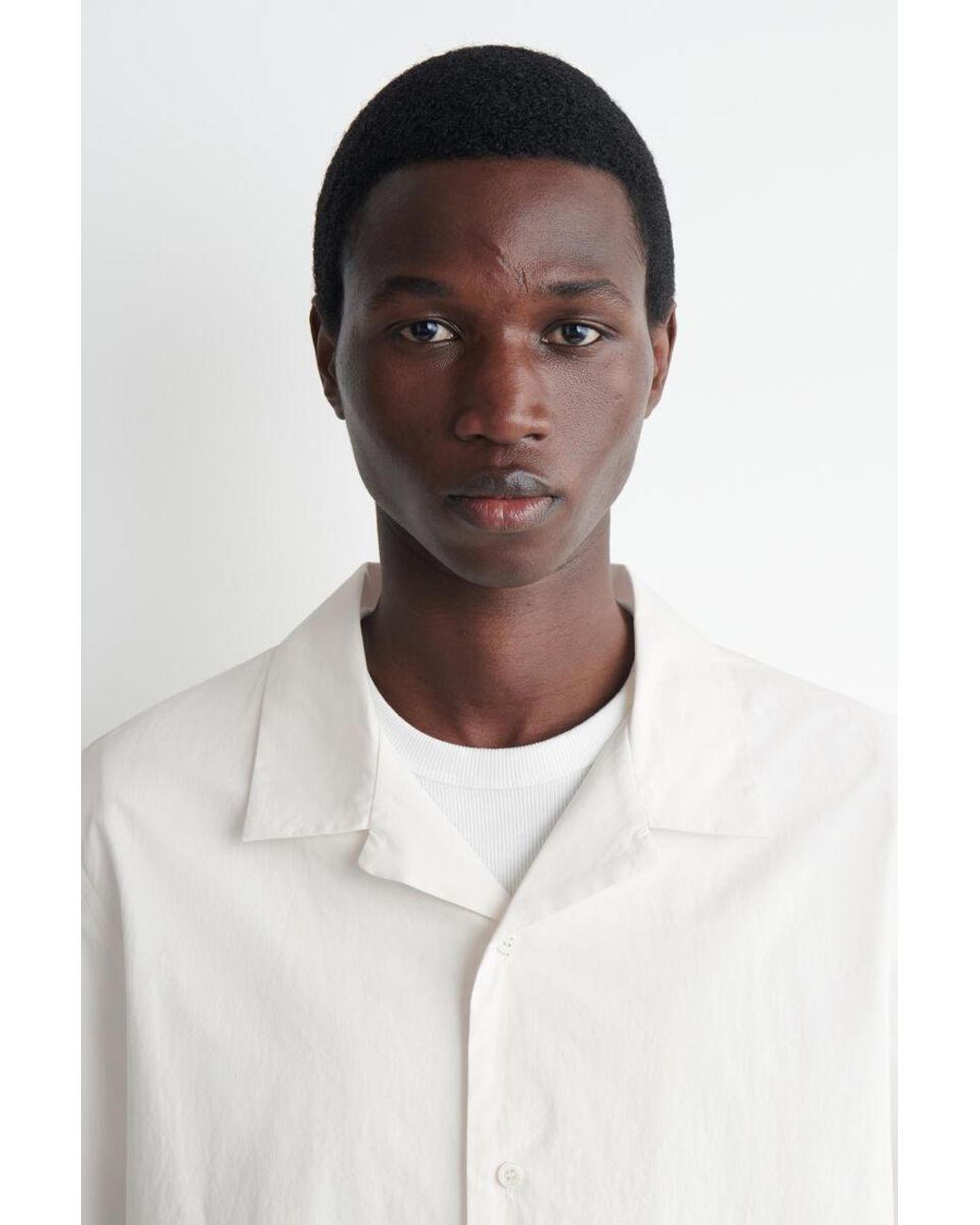 COS White Camp-Collar Slim-Fit Cotton Shirt for men