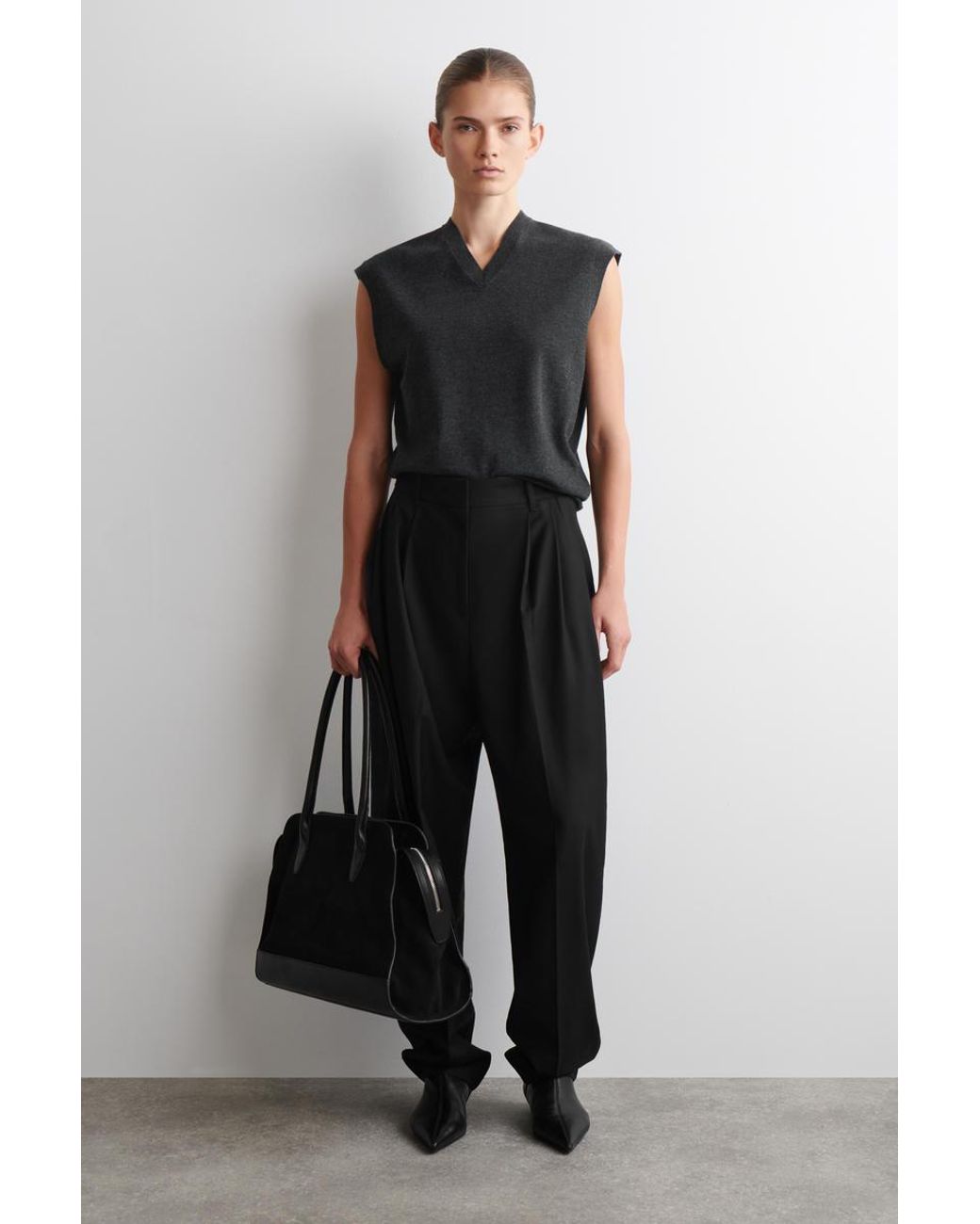 COS Black Merino Wool V-Neck Vest