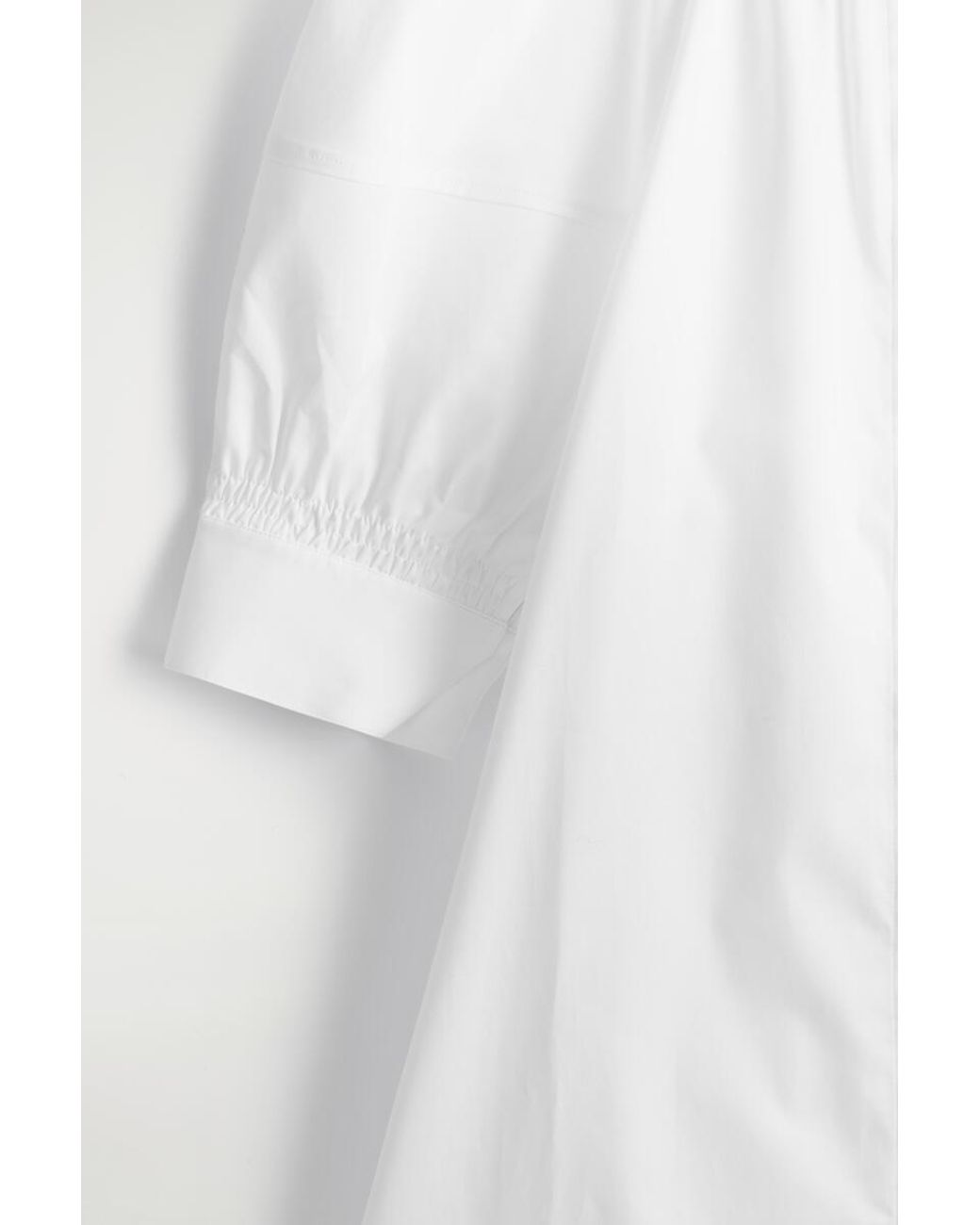COS White Smocked Puff-Sleeve Shirt Dress