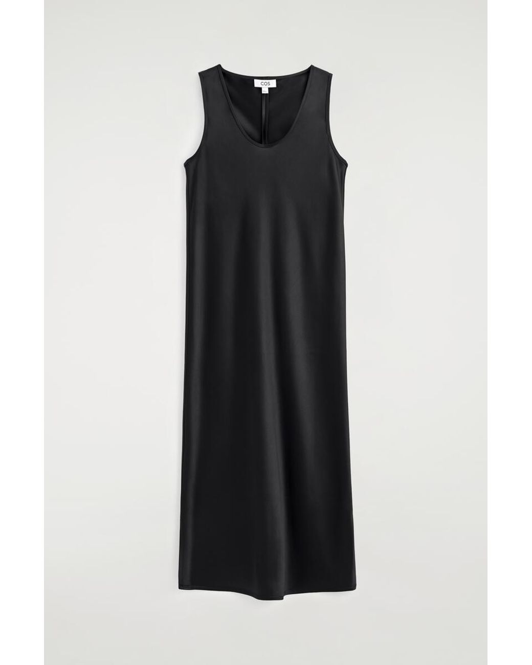 COS Black Scoop-Neck Satin Midi Dress