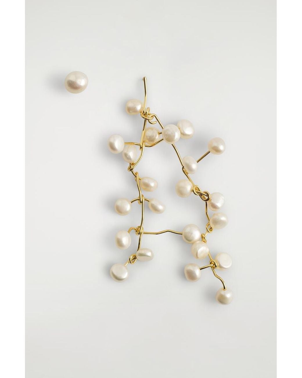 COS White Asymmetric Cascading Freshwater Pearl Earrings