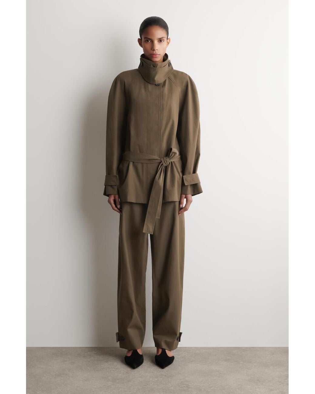 COS Brown Belted Cotton Short Trench Coat