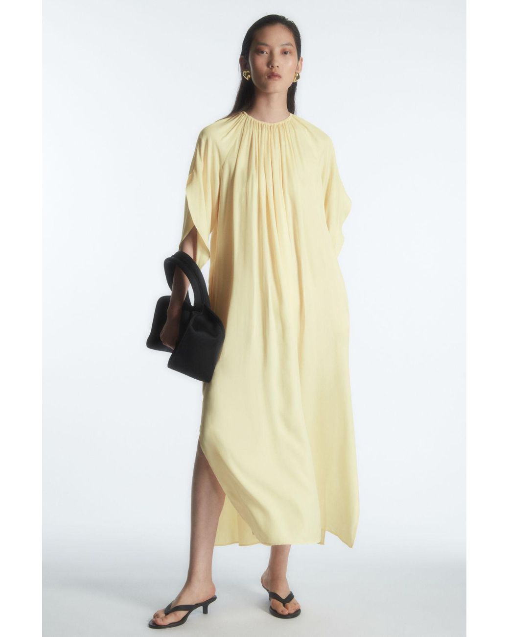 COS Floaty Gathered Midi Dress in Yellow Lyst