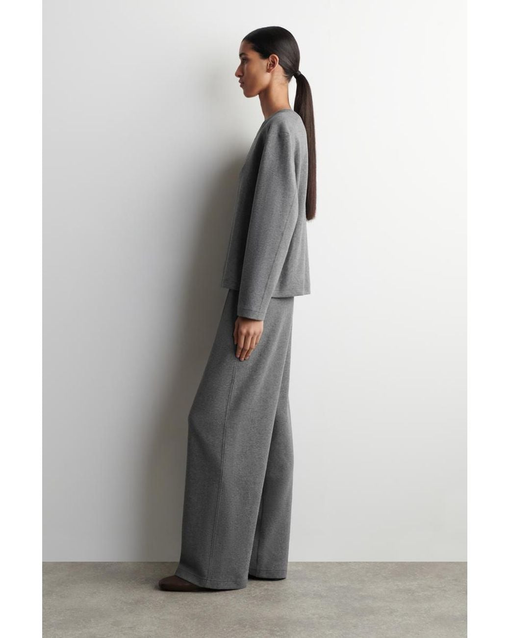 COS Gray Cotton Long-Sleeved Top