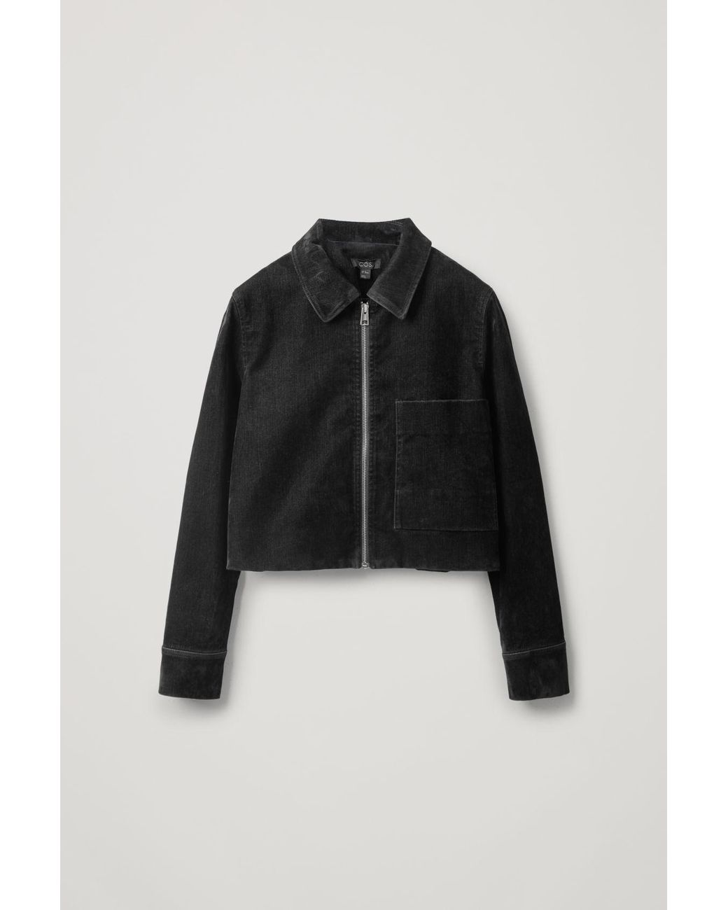 COS Cropped Velvet Denim Jacket in Black Lyst