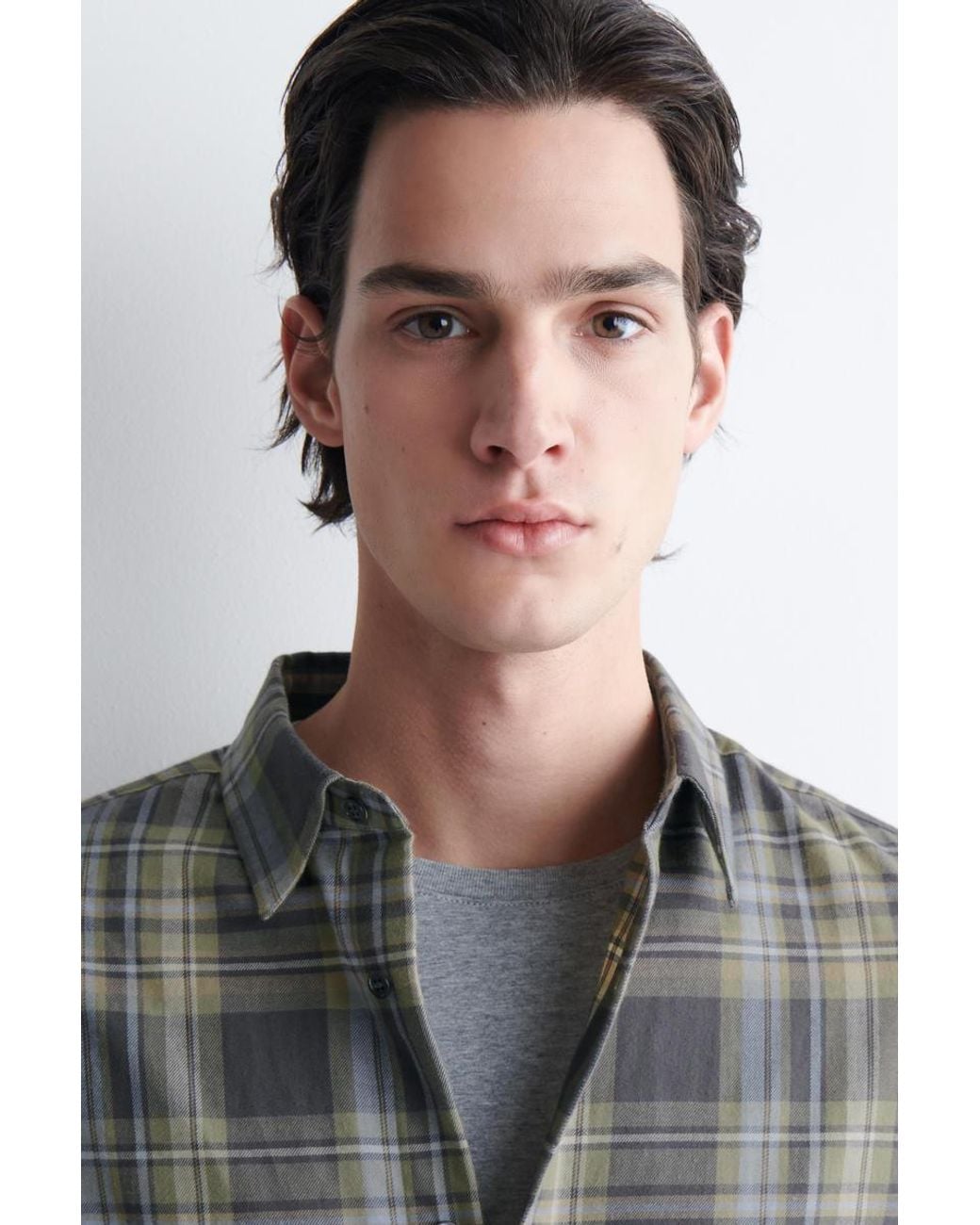 COS Gray Checked Cotton-Twill Shirt for men