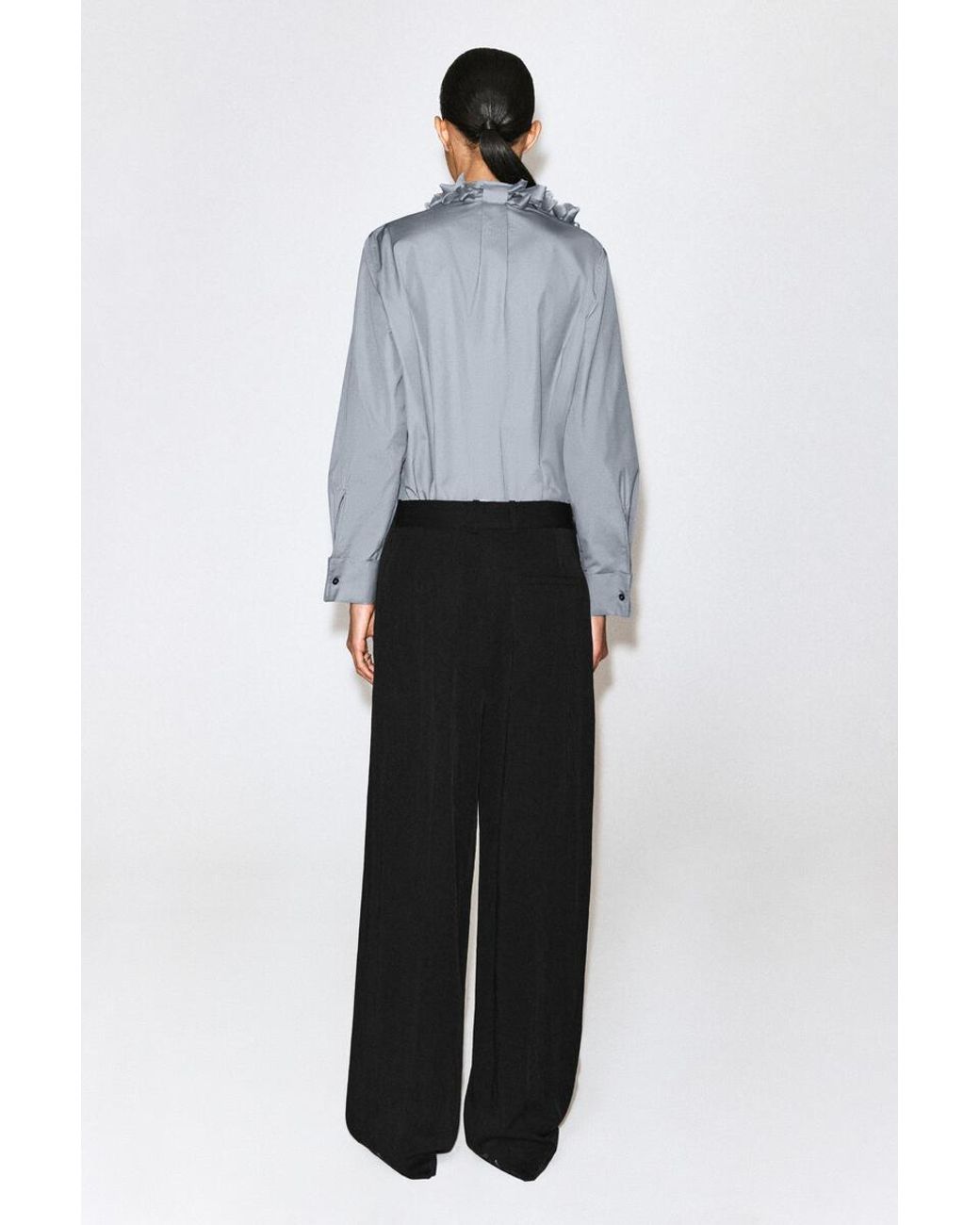 COS Gray Ruffled-Collar Cotton-Silk Shirt