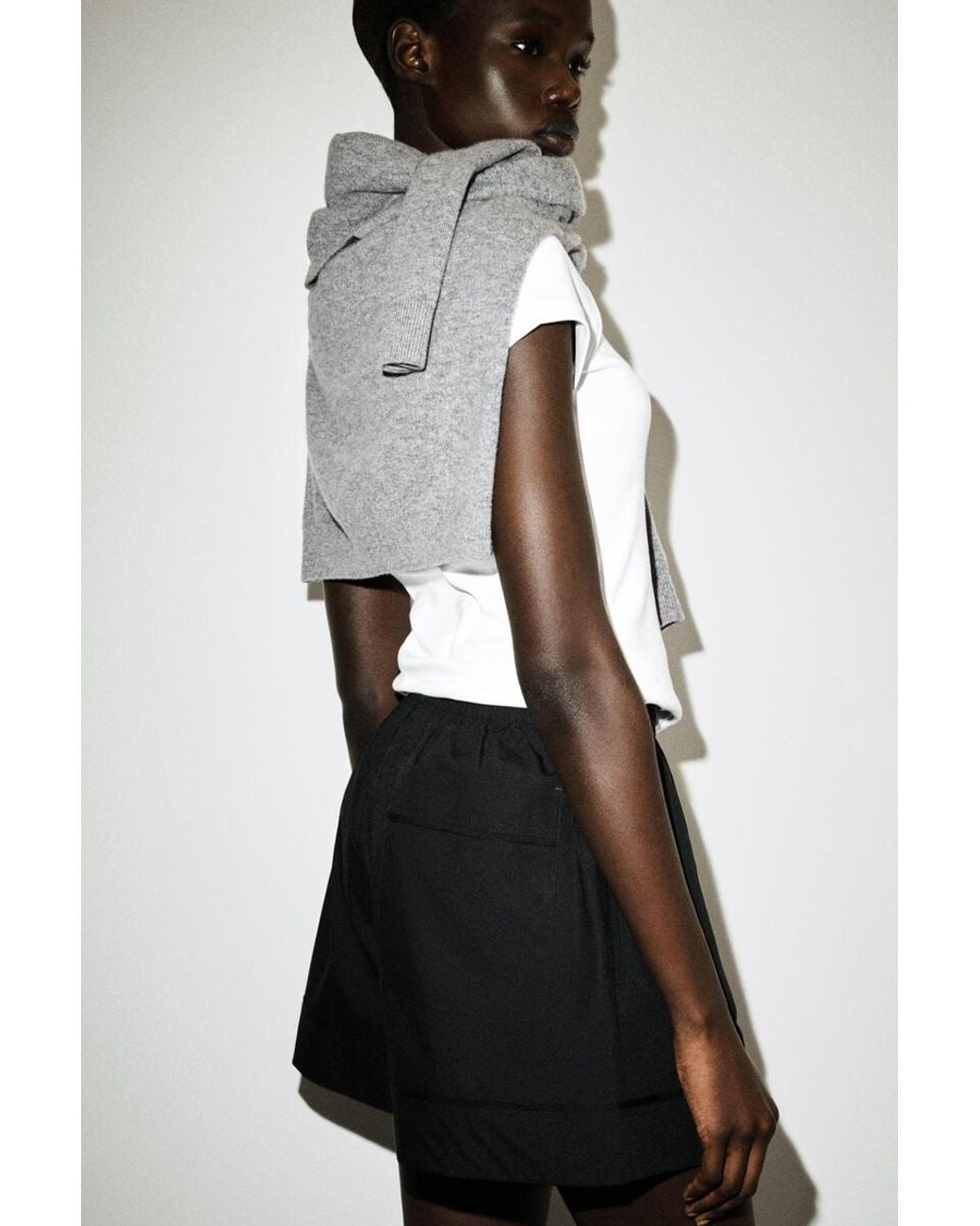 COS Black Elasticated Grosgrain-Detail Cotton Shorts