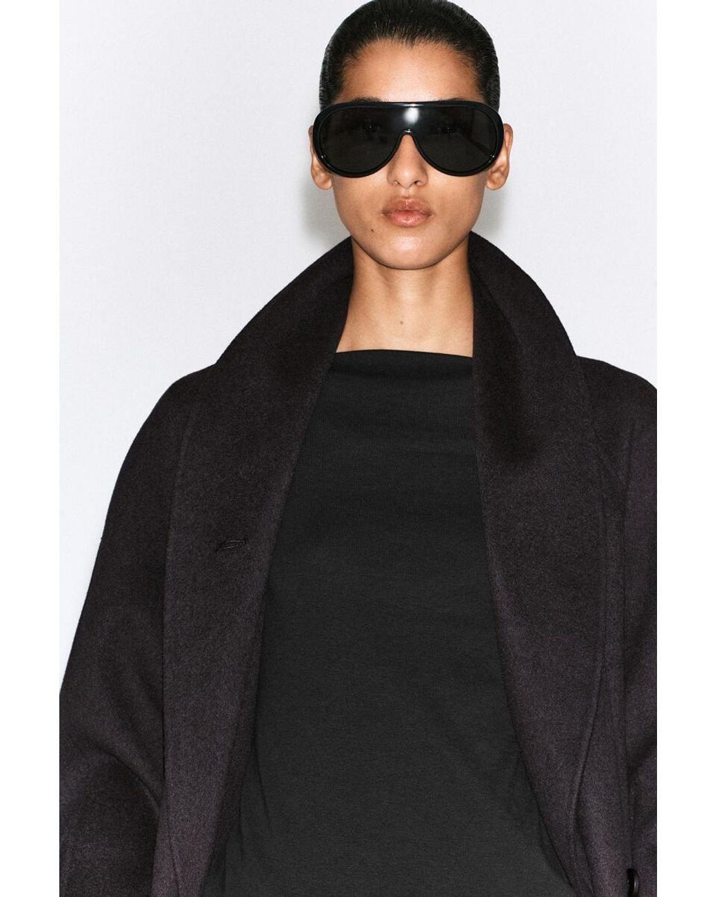COS Black Shawl-Collar Double-Faced Wool Long Coat