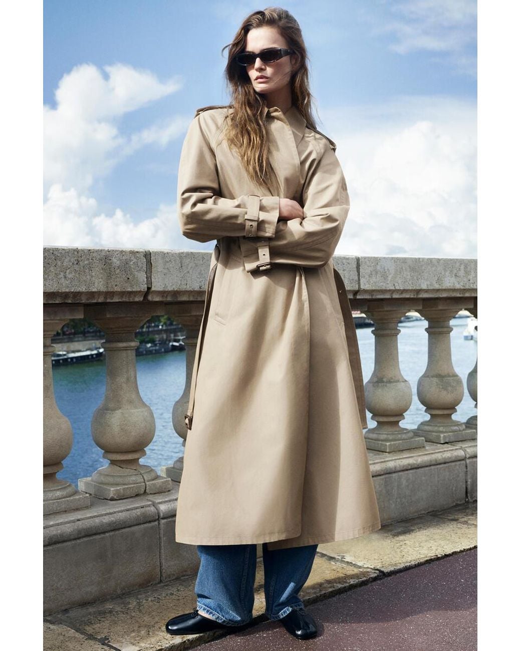 COS Natural Check-Detail Belted Cotton Trench Coat