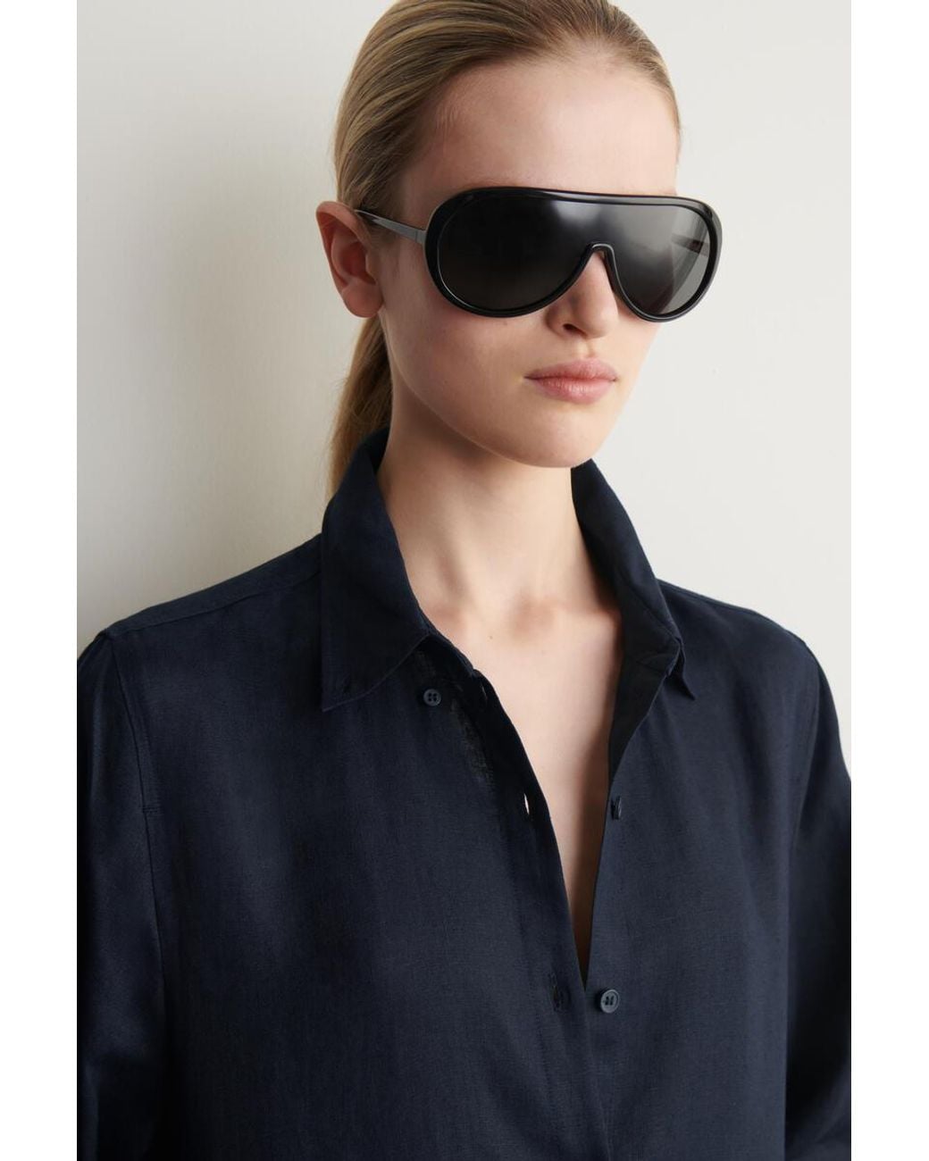 COS Blue Button-Down Collar Linen Shirt