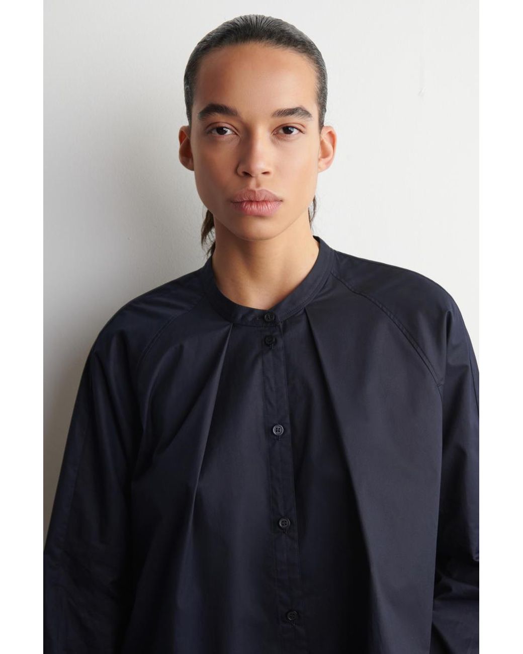 COS Blue Grandad-Collar Cotton Shirt