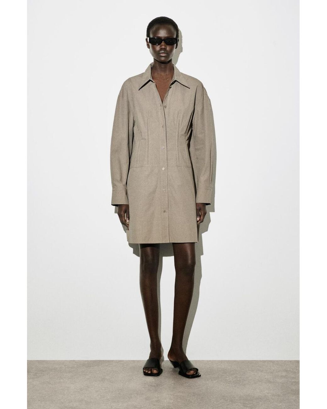 COS Natural Waisted Cotton Shirt Dress