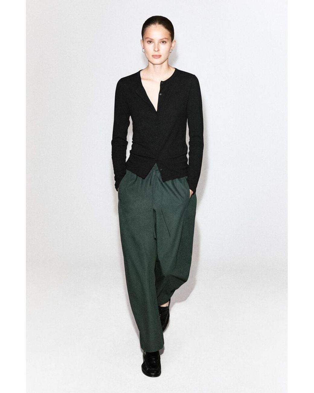 COS Green Elasticated Barrel-Leg Trousers