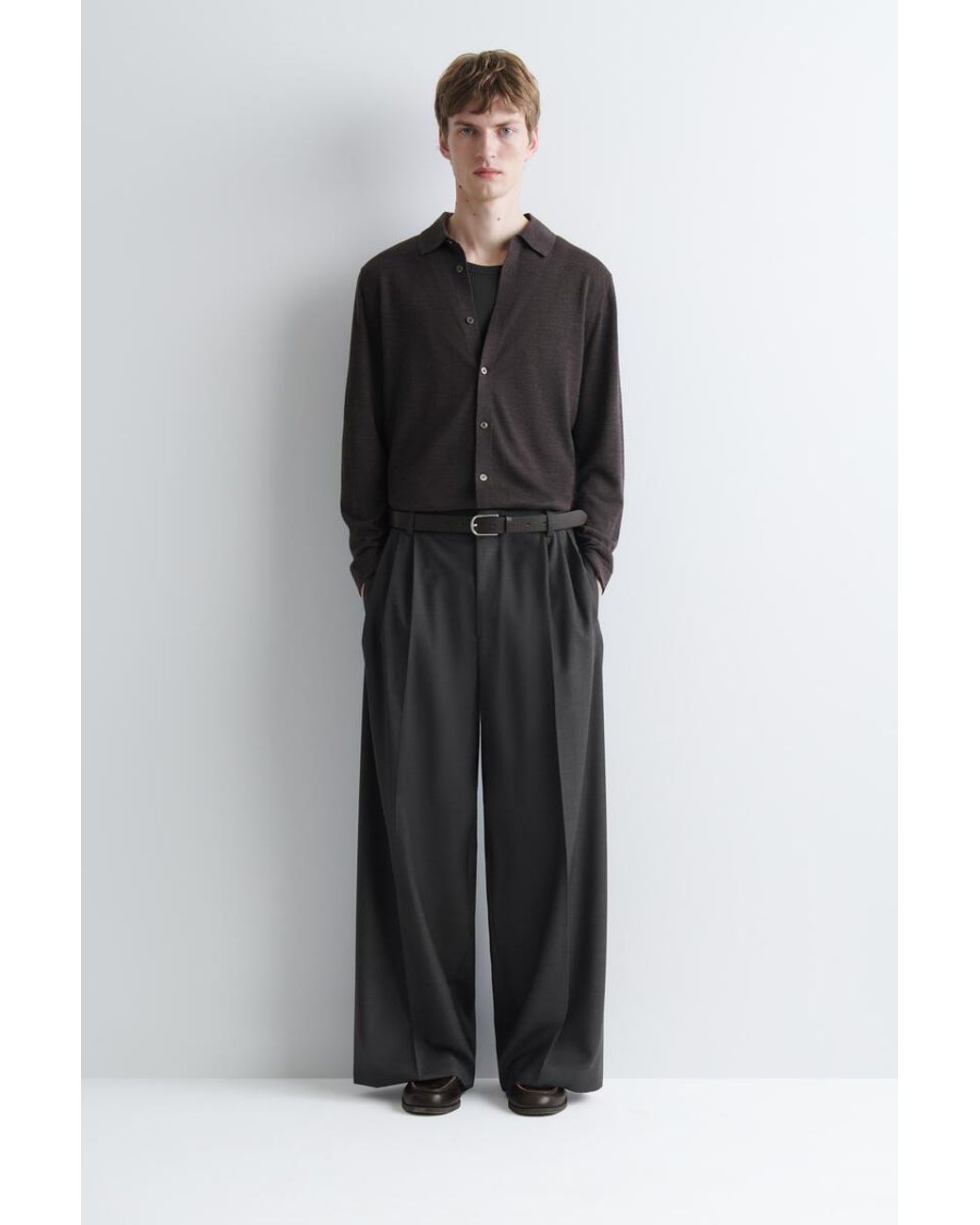 COS Brown Knitted Merino Wool Shirt for men