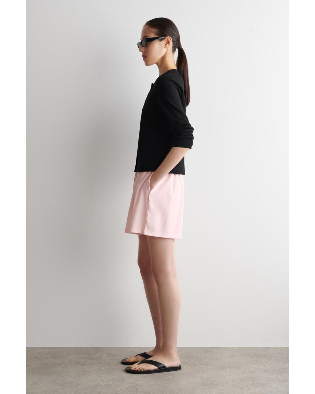 COS Pink Ruched-Waist Shorts