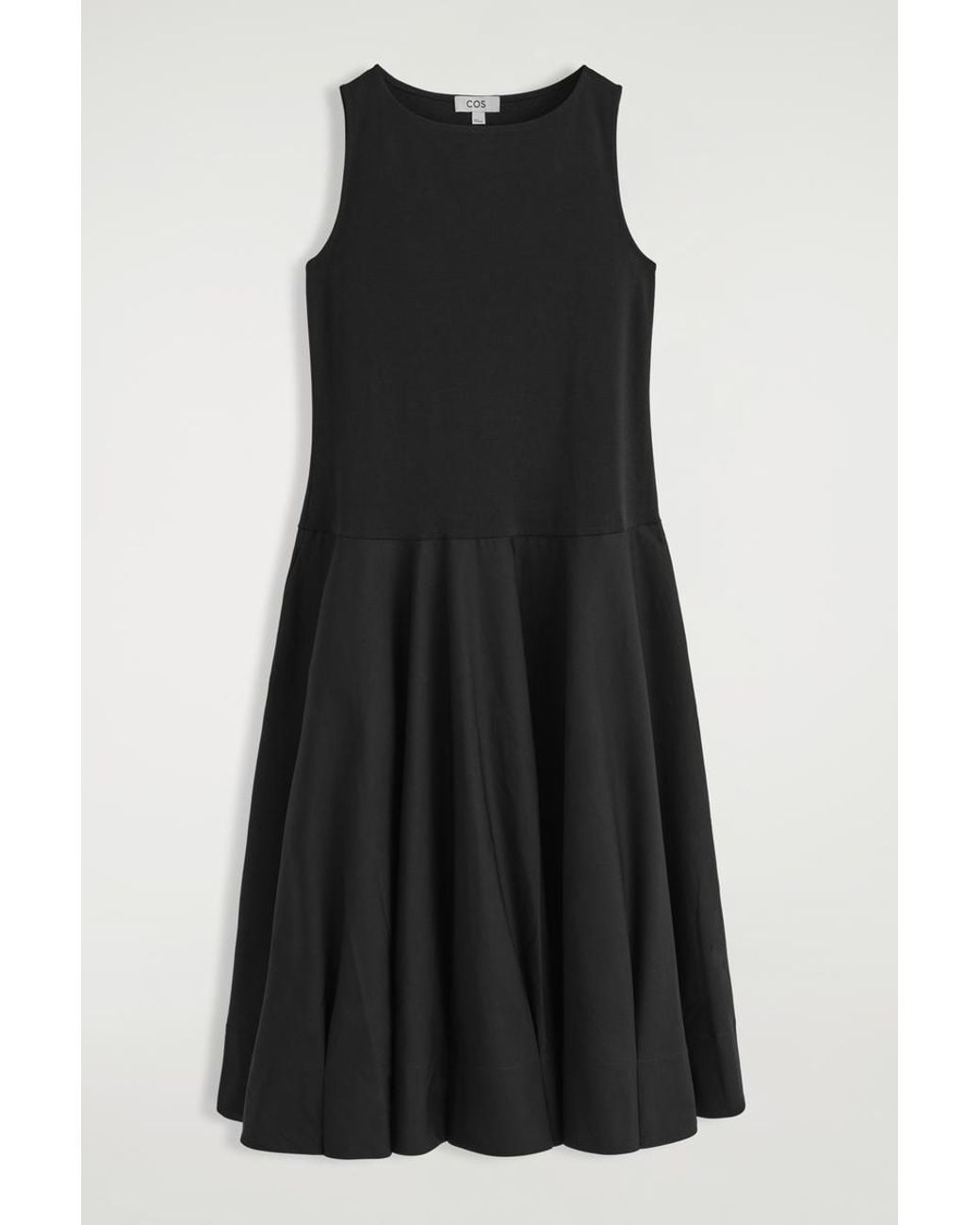COS Boat-Neck Cotton A-Line Midi Dress in Black | Lyst