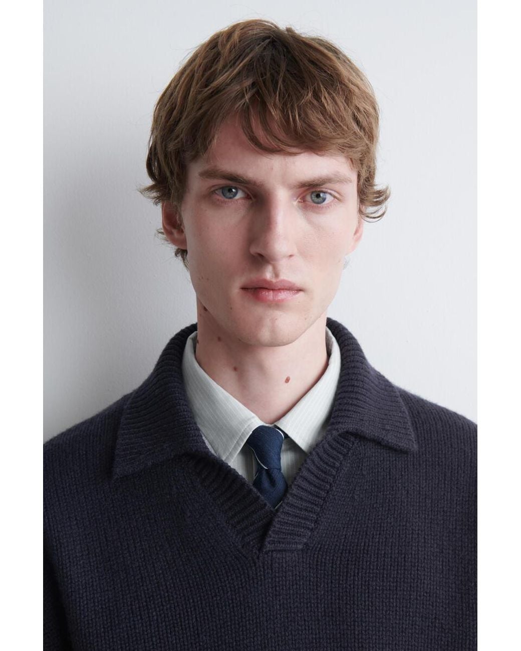 COS Blue Chunky Cashmere Polo Jumper for men