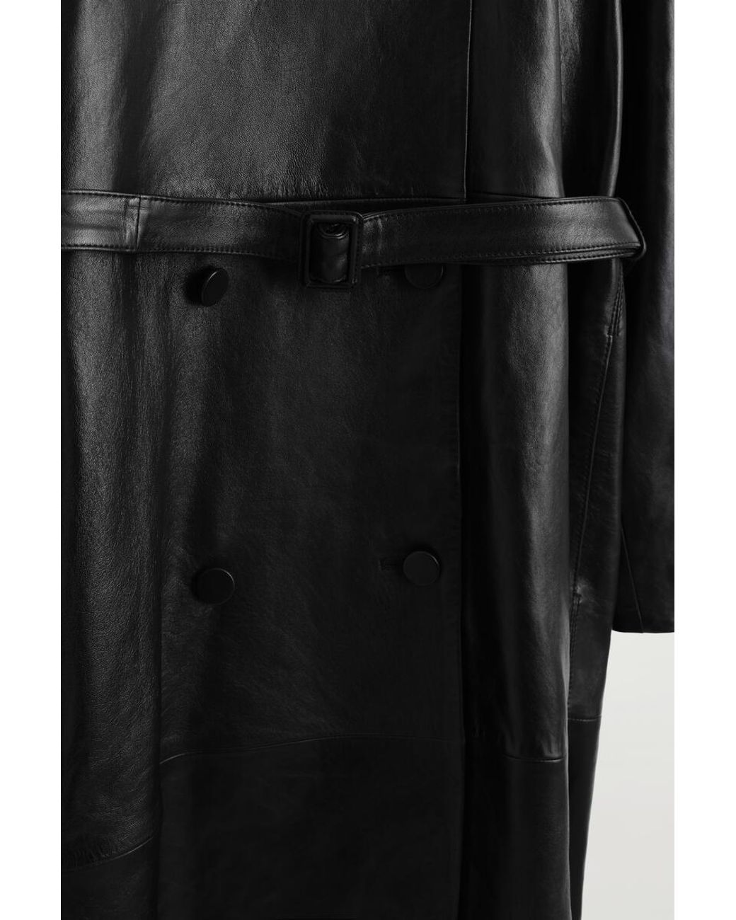 COS Black Oversized Belted Leather Long Coat