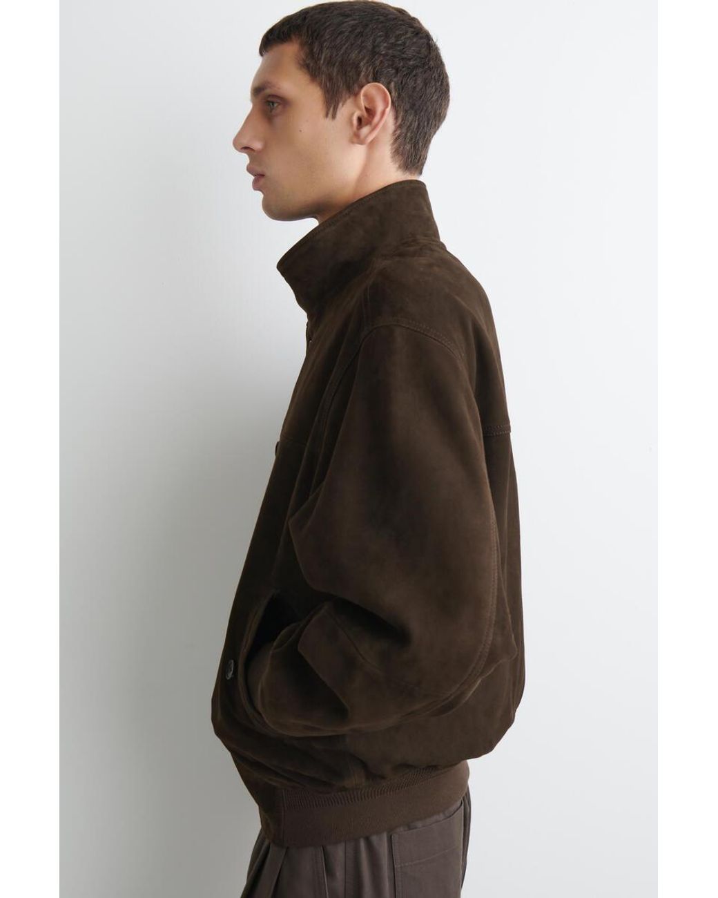COS Black Suede Funnel-Neck Bomber Jacket for men