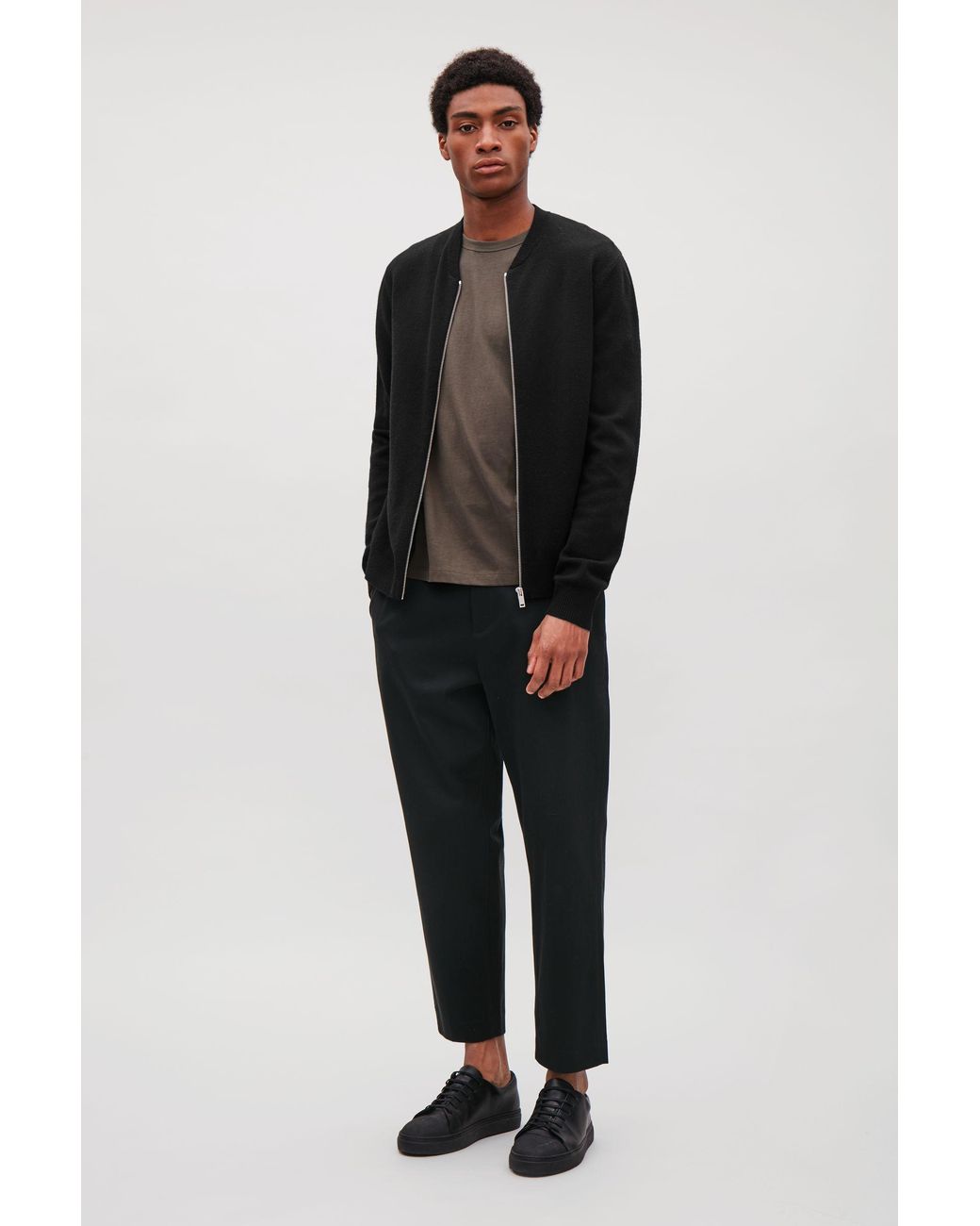 COS Wool Zip-up Cardigan in Black for Men | Lyst