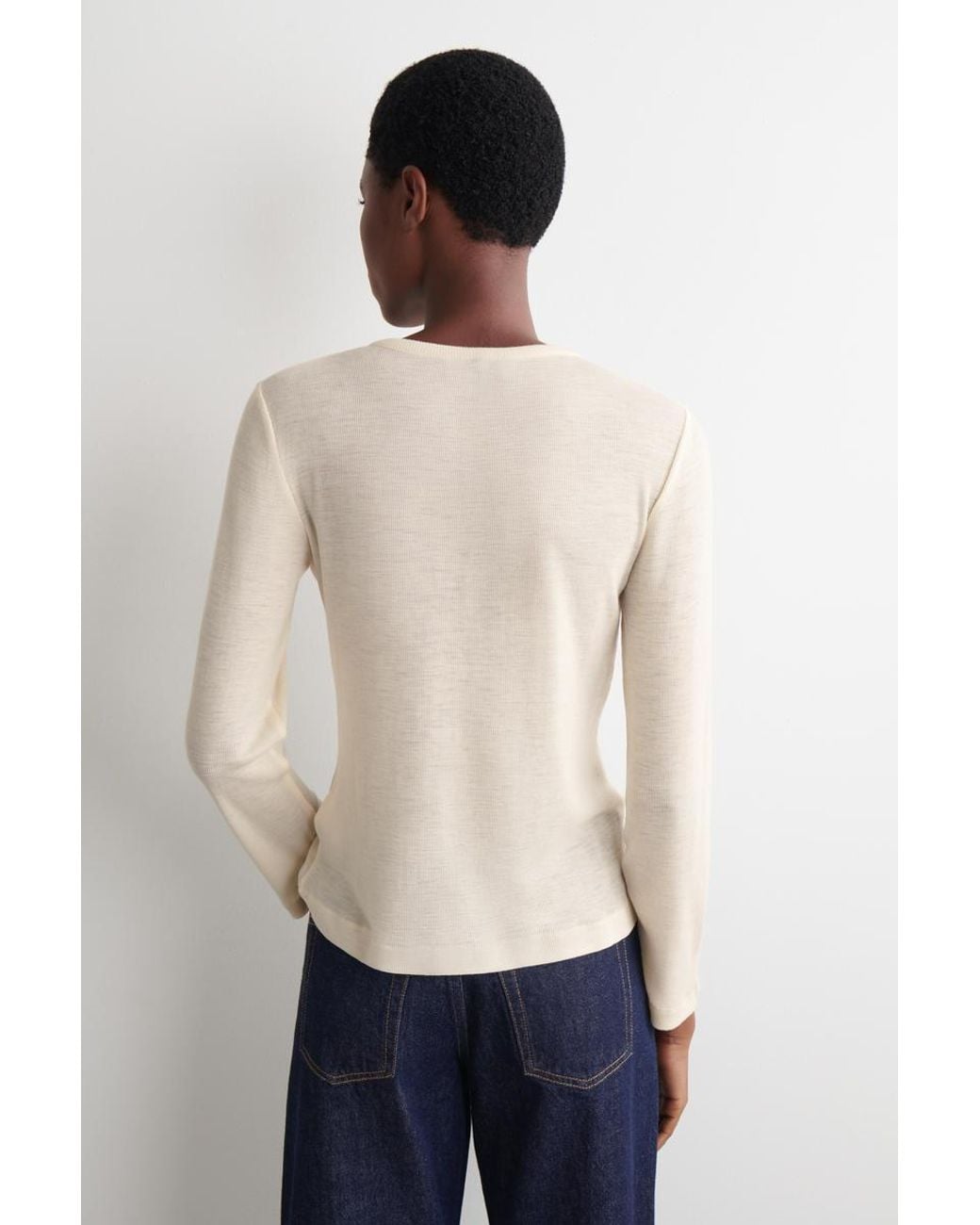 COS Natural Ribbed Wool Henley Top