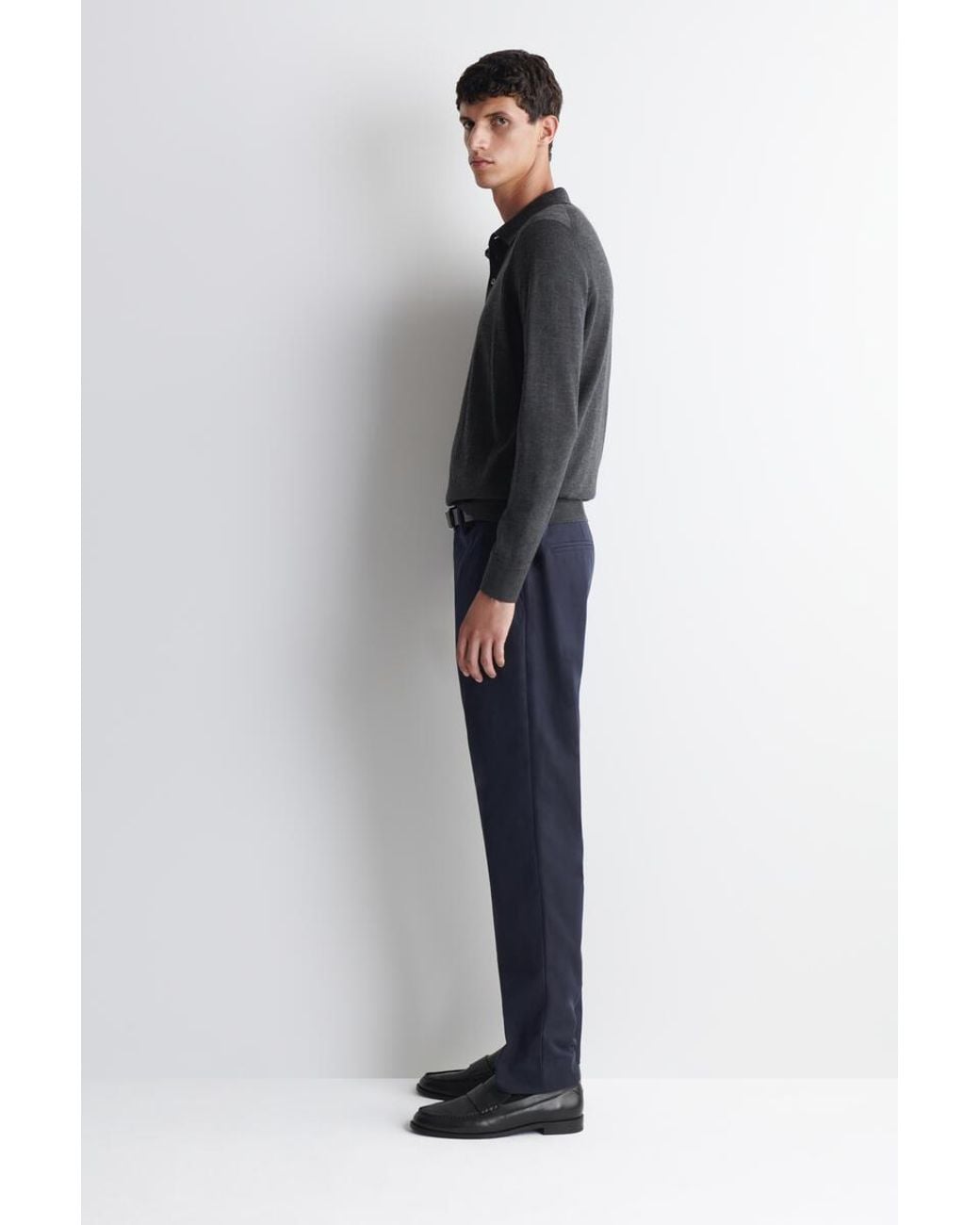 COS Blue Cotton-Blend Slim-Fit Straight-Leg Trousers for men