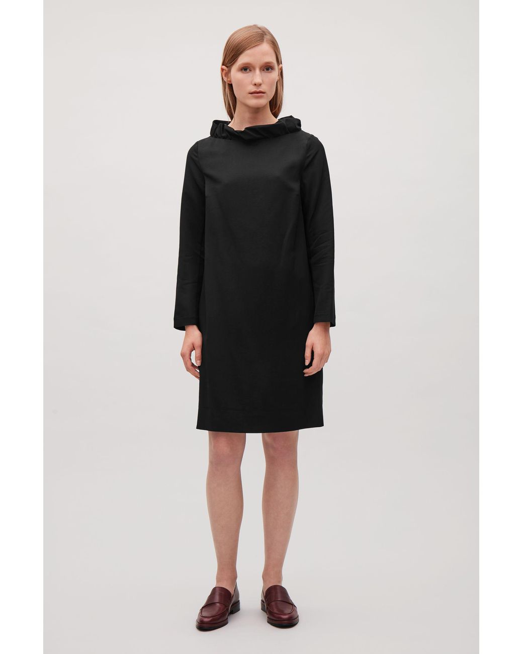COS Cotton Frill-neck Dress in Black 