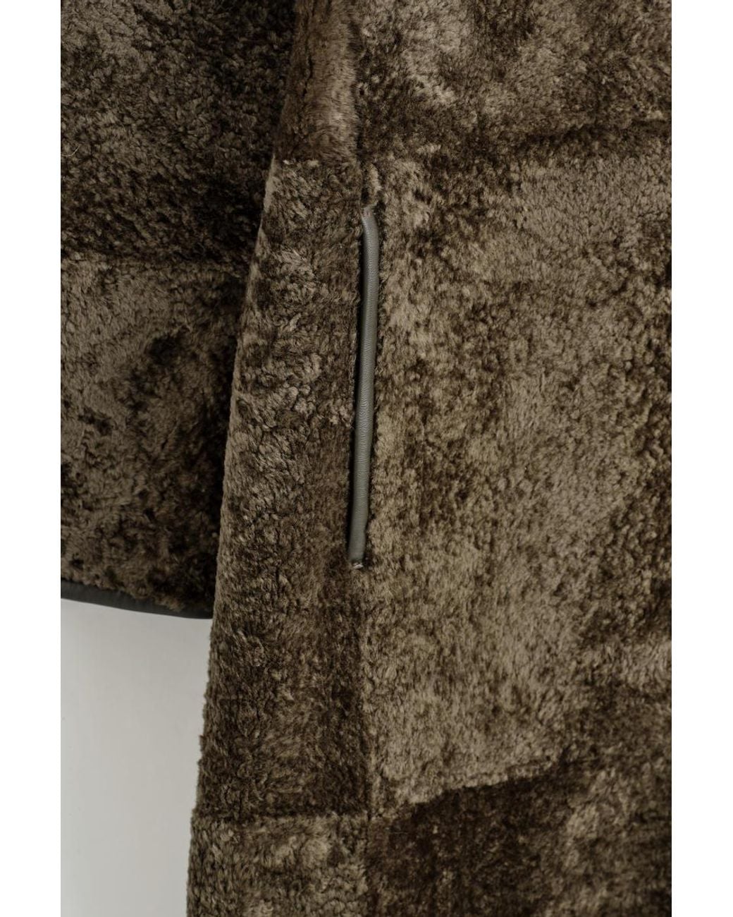 COS Green Leather-Bonded Shearling Long Coat