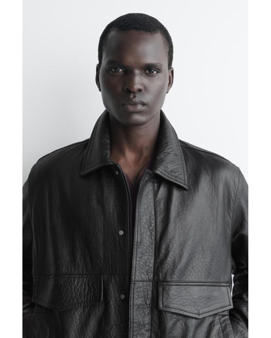 COS Black Leather Flight Jacket for men