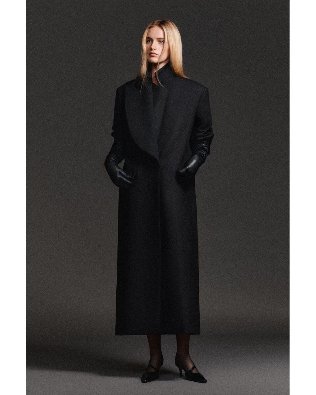COS Black Tailored Draped Wool-Blend Long Coat