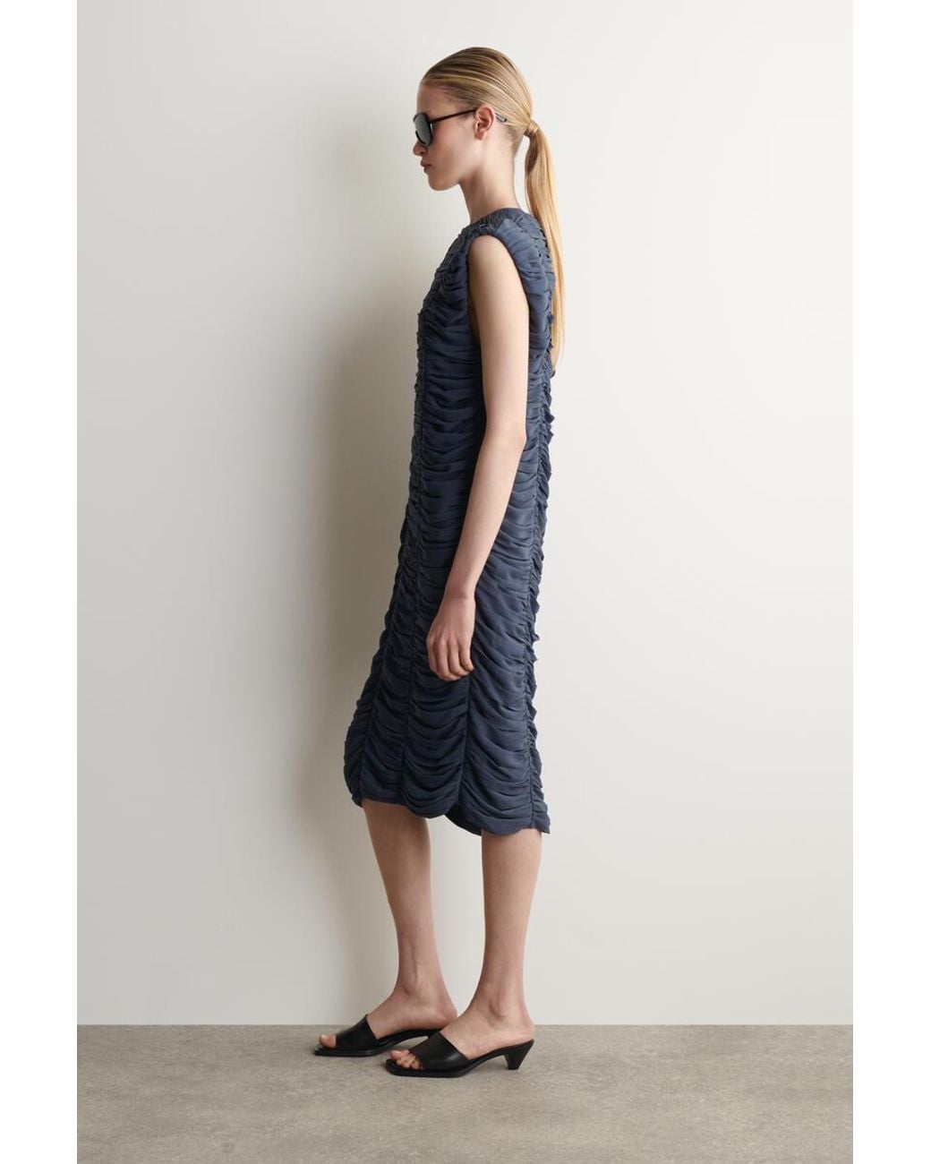 COS Blue Gathered Panelled Dress