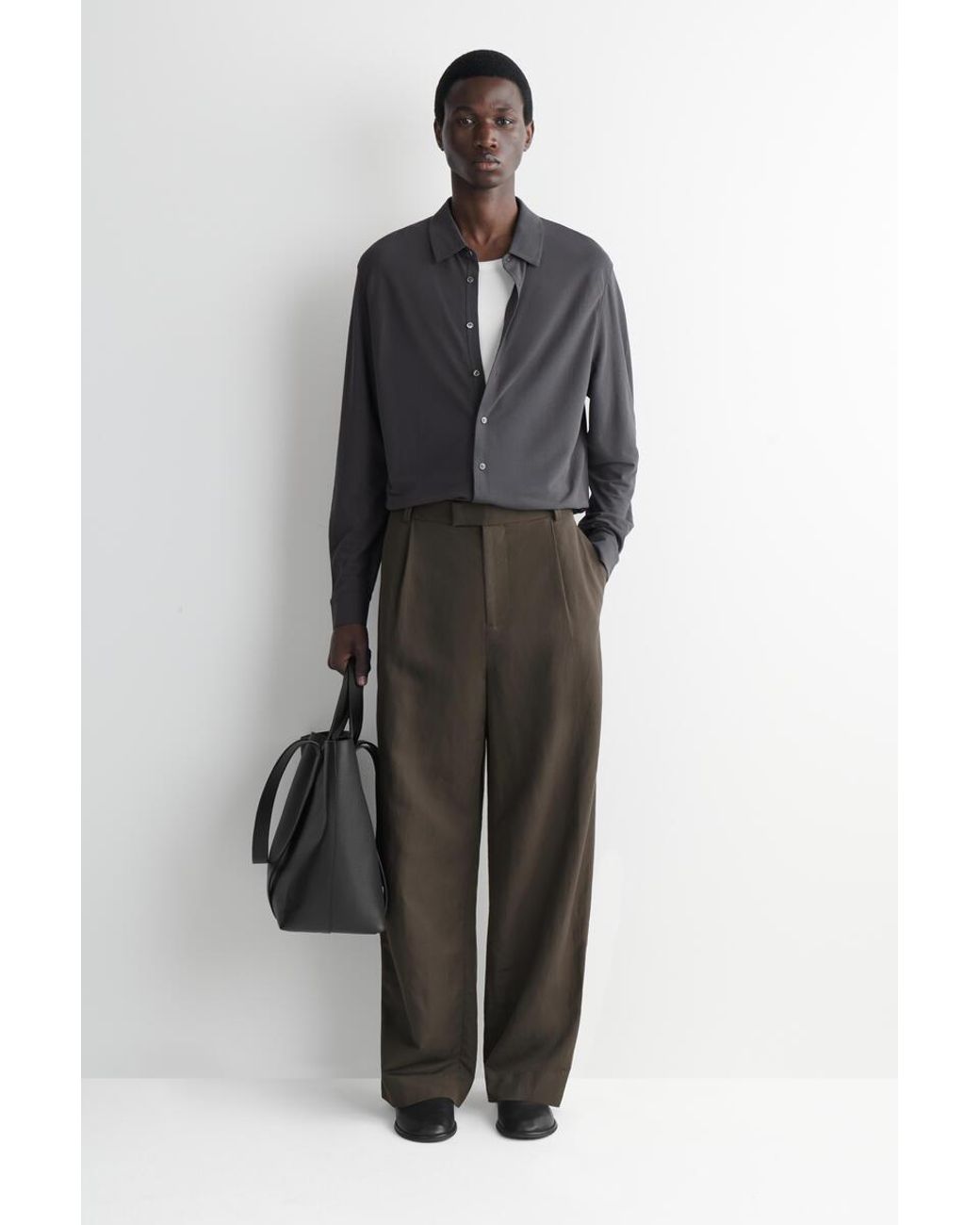 COS Black Draped Cotton-Jersey Shirt for men