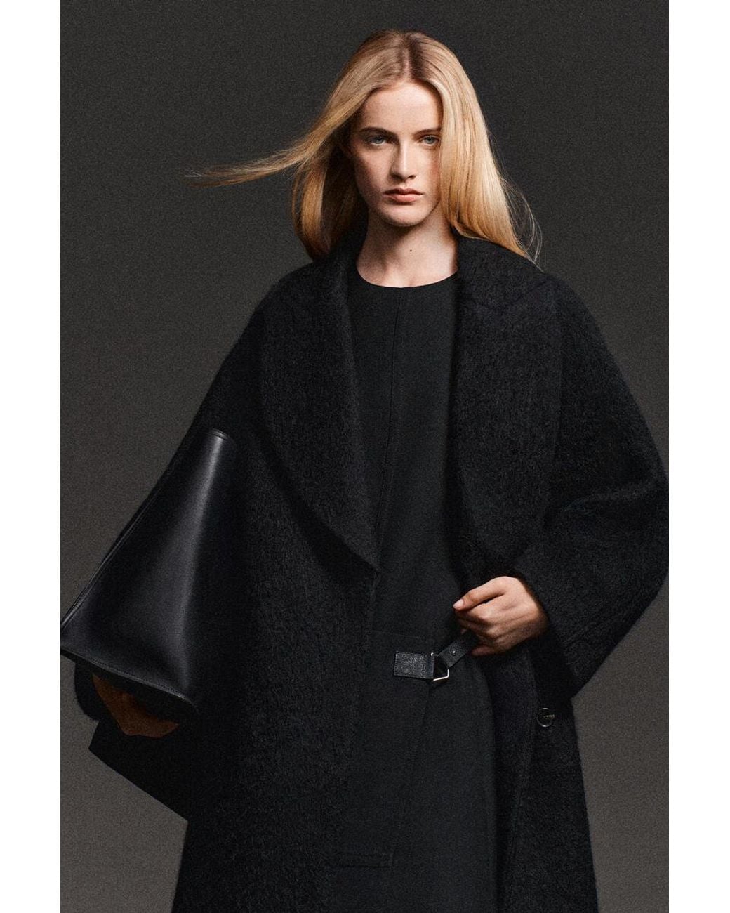 COS Black Brushed Wool Maxi Coat