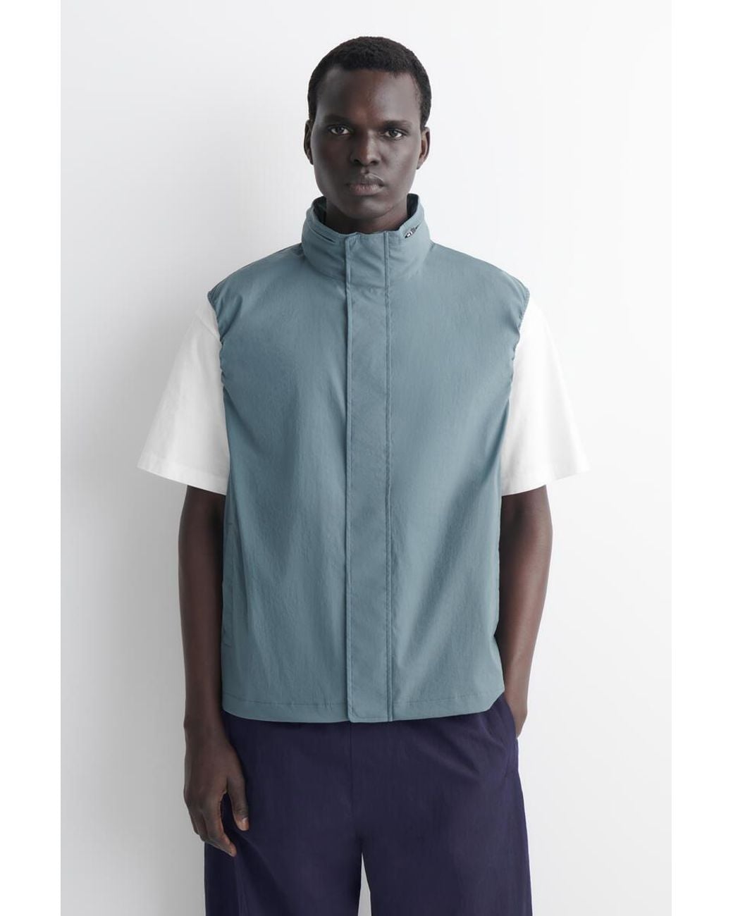 COS Blue Technical Water-Resistant Nylon Vest for men