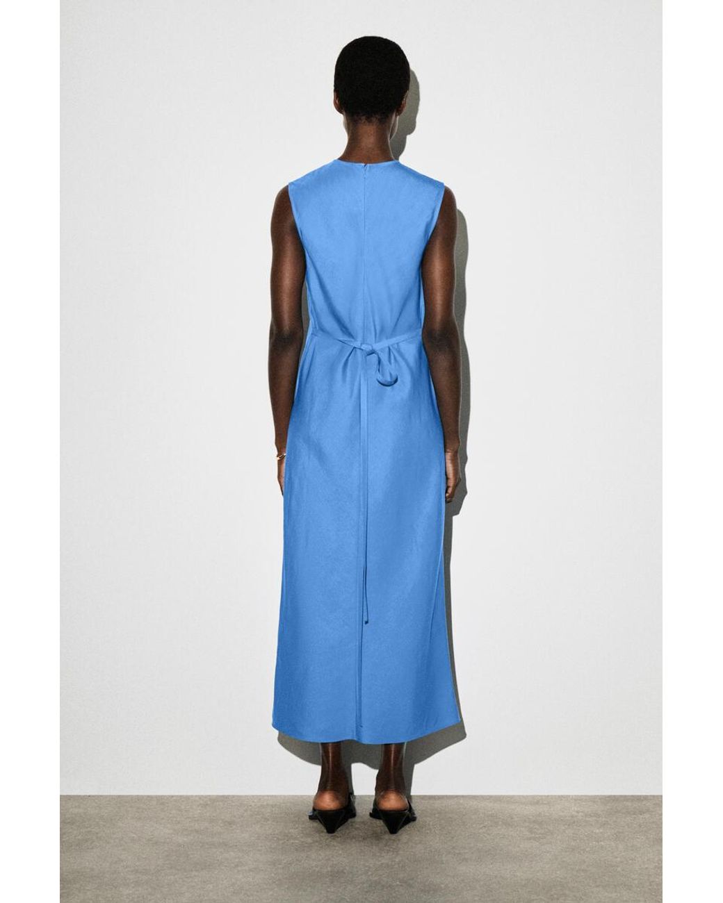 COS Blue Bias-Cut Linen-Blend Midi Dress