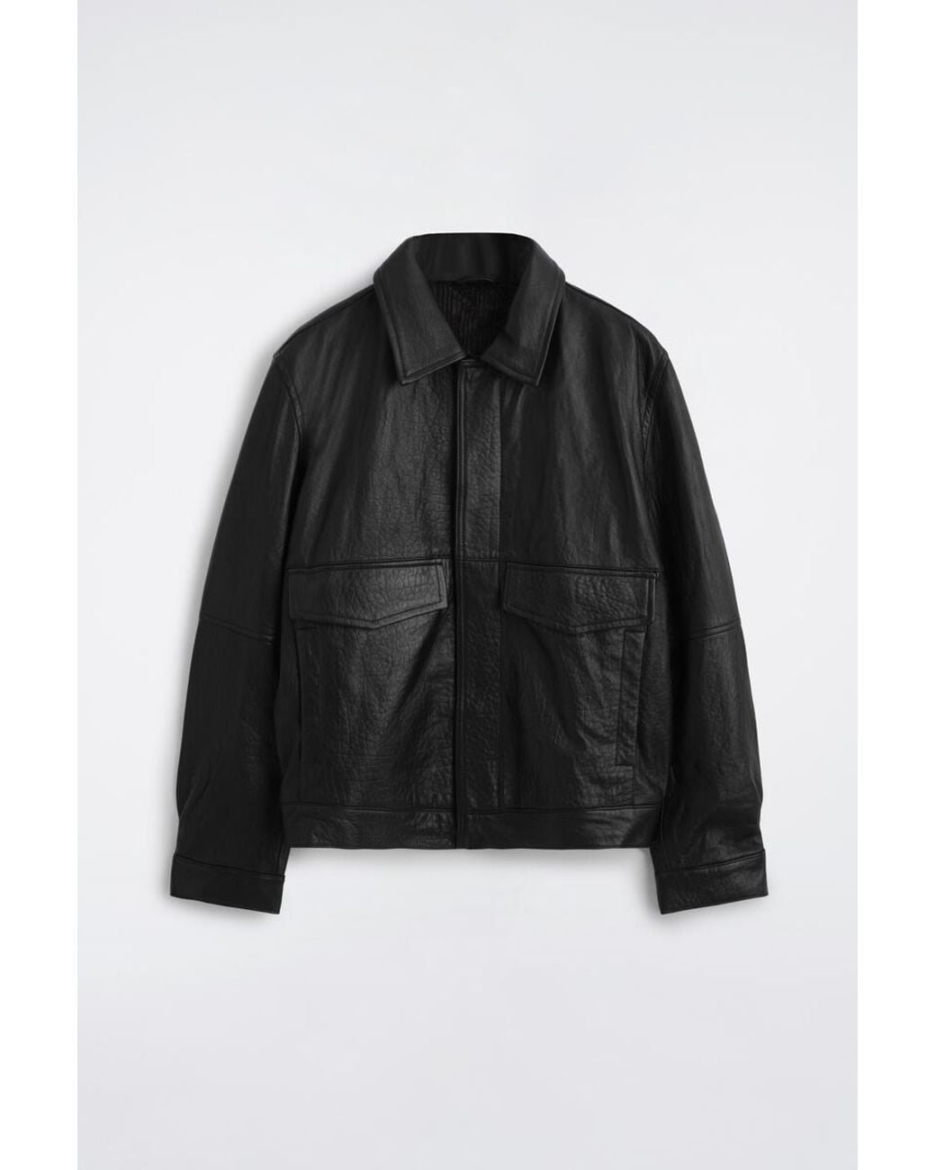 COS Black Leather Flight Jacket for men
