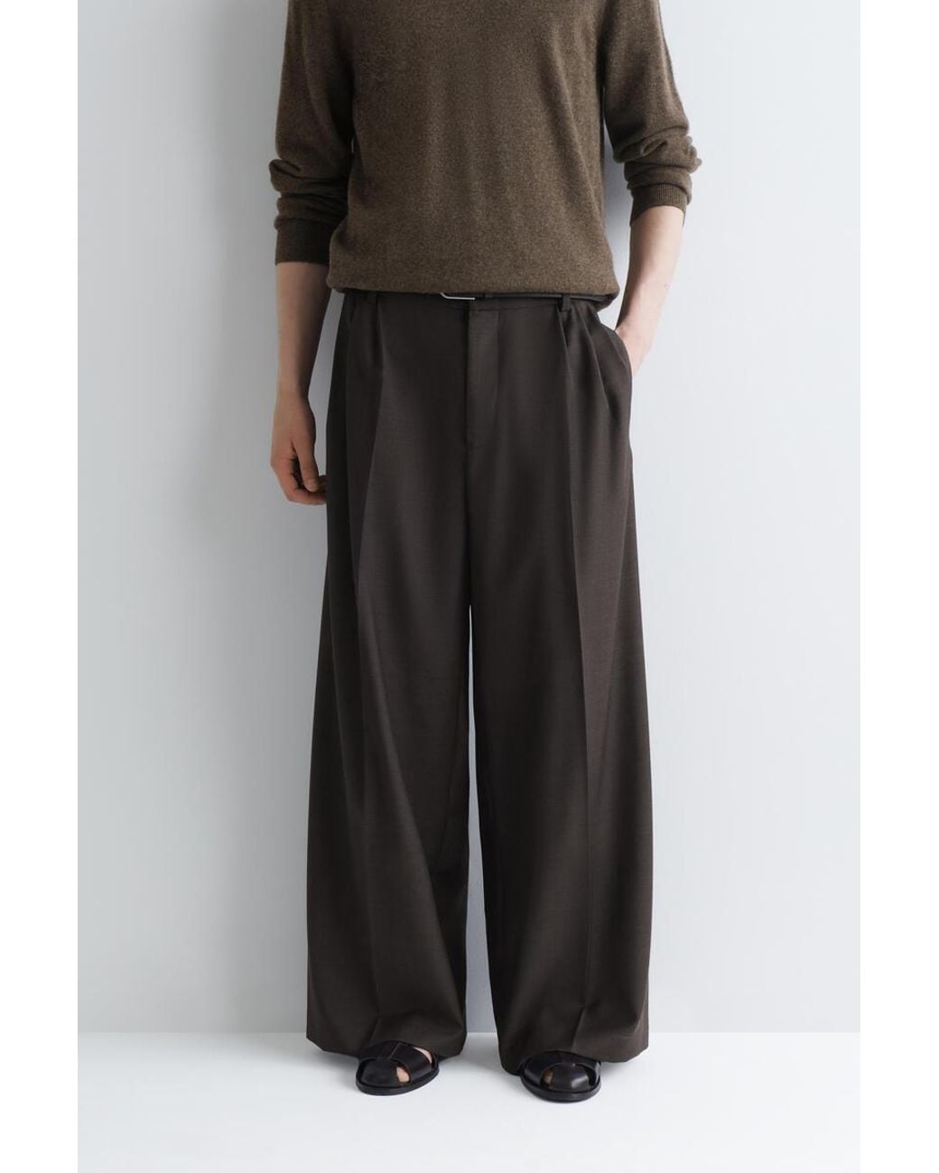 COS Gray Pleated Relaxed-Fit Wide-Leg Pants for men